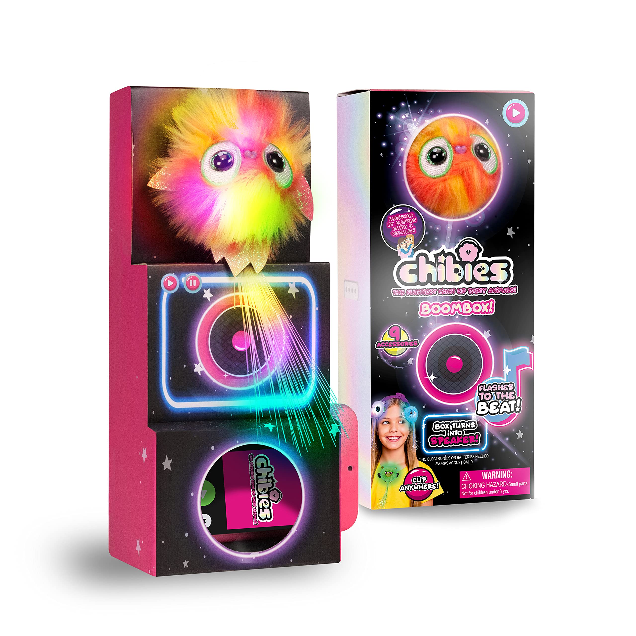WOW! PODS CHIBIES Boom Box - Sparkle | Cute Fluffy Party Pets That Flash to the Beat of Music | Interactive Animal Soft Toy Characters