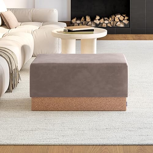 Miniatura 51 de Seville Classics Reposapiés otomano de tela acolchada, asiento acolchado para dormitorio, dormitorio, loft, sala de estar, entrada, pasillo, Azul