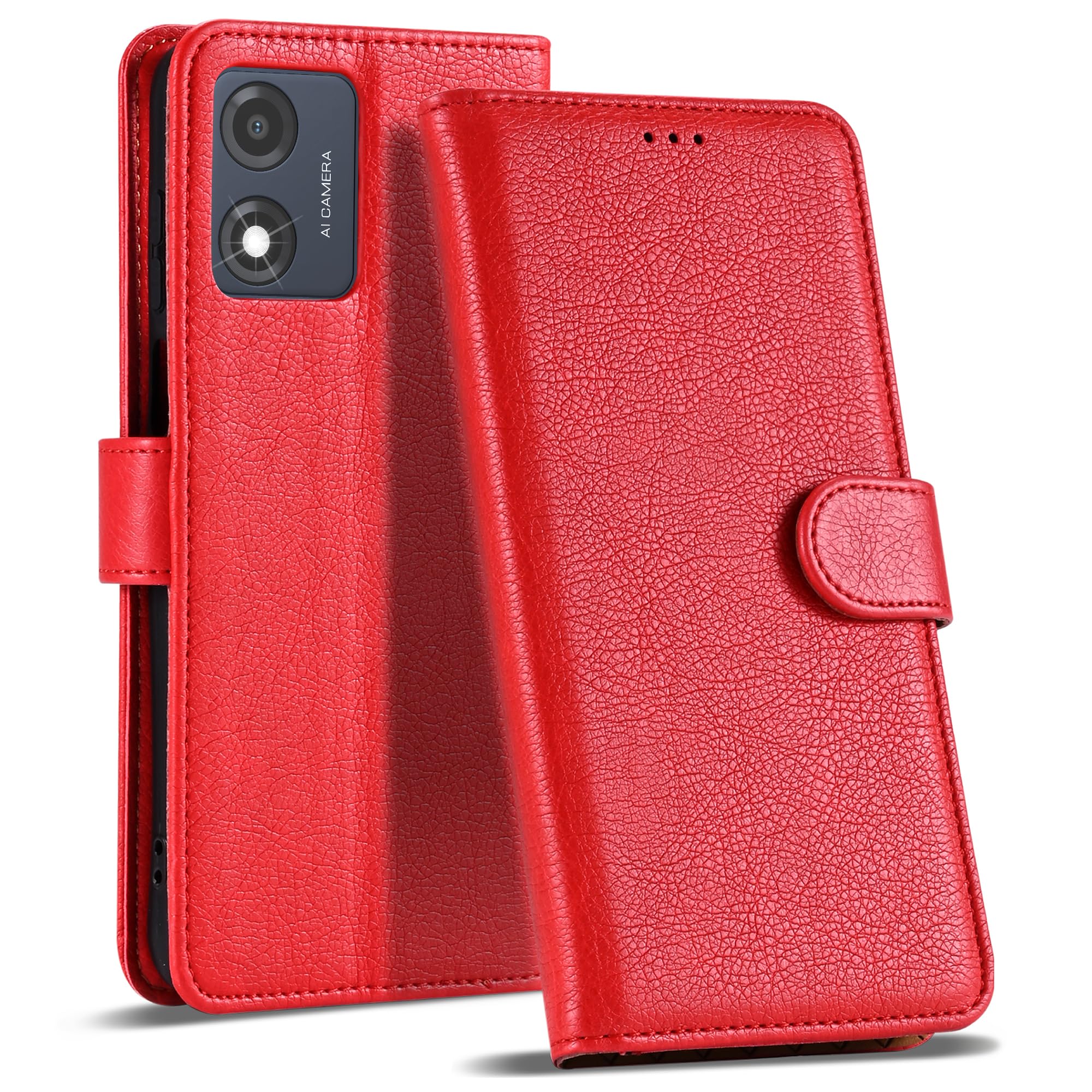 Case Collection for Motorola Moto E13 Case - Leather Folio Flip Kickstand Shockproof Cover with RFID Blocking Card Slots Wallet for Motorola E13 Phone Case Red