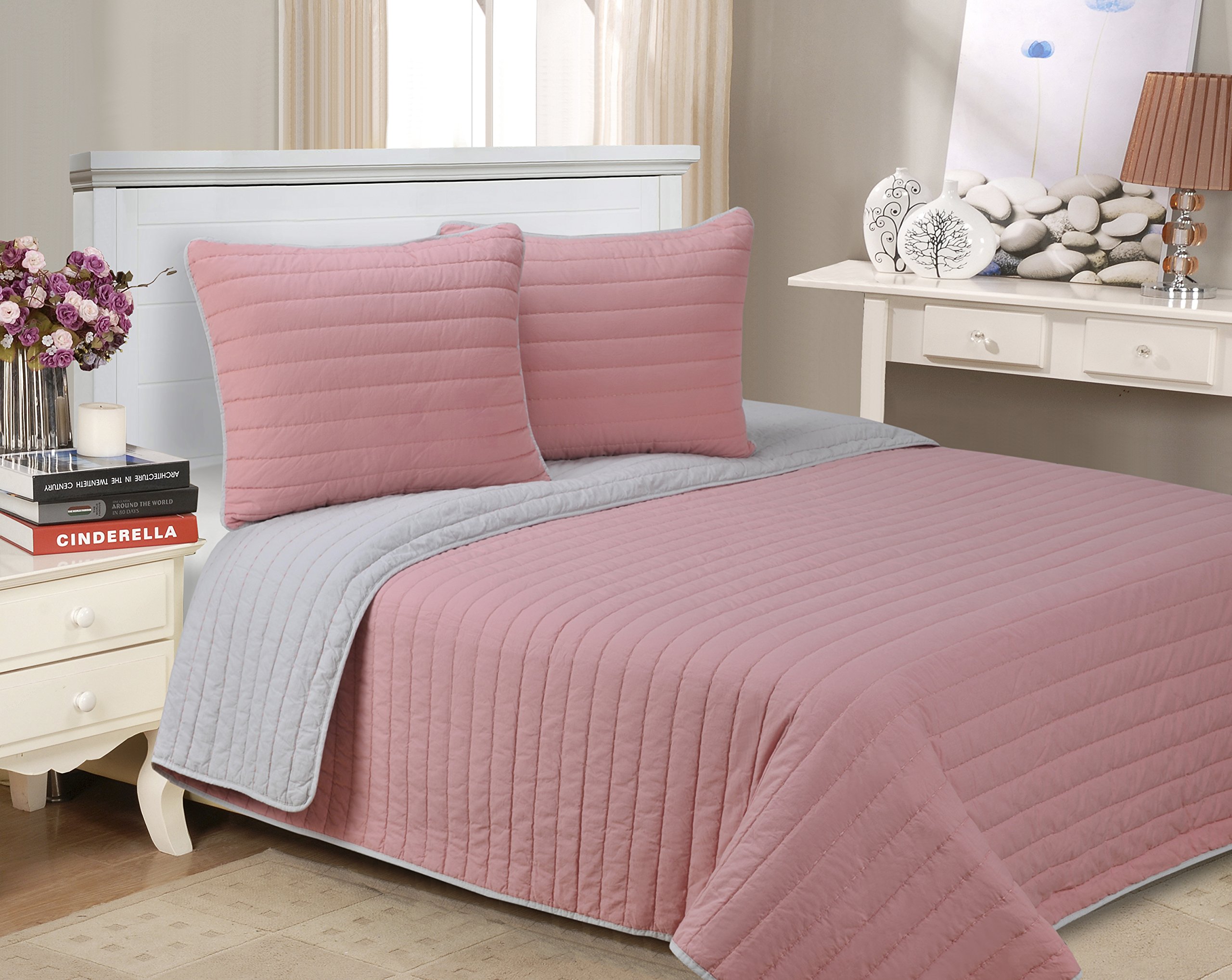 Juego de colcha-edredón Brandon 229x234 cm rosa en suave algodón puro