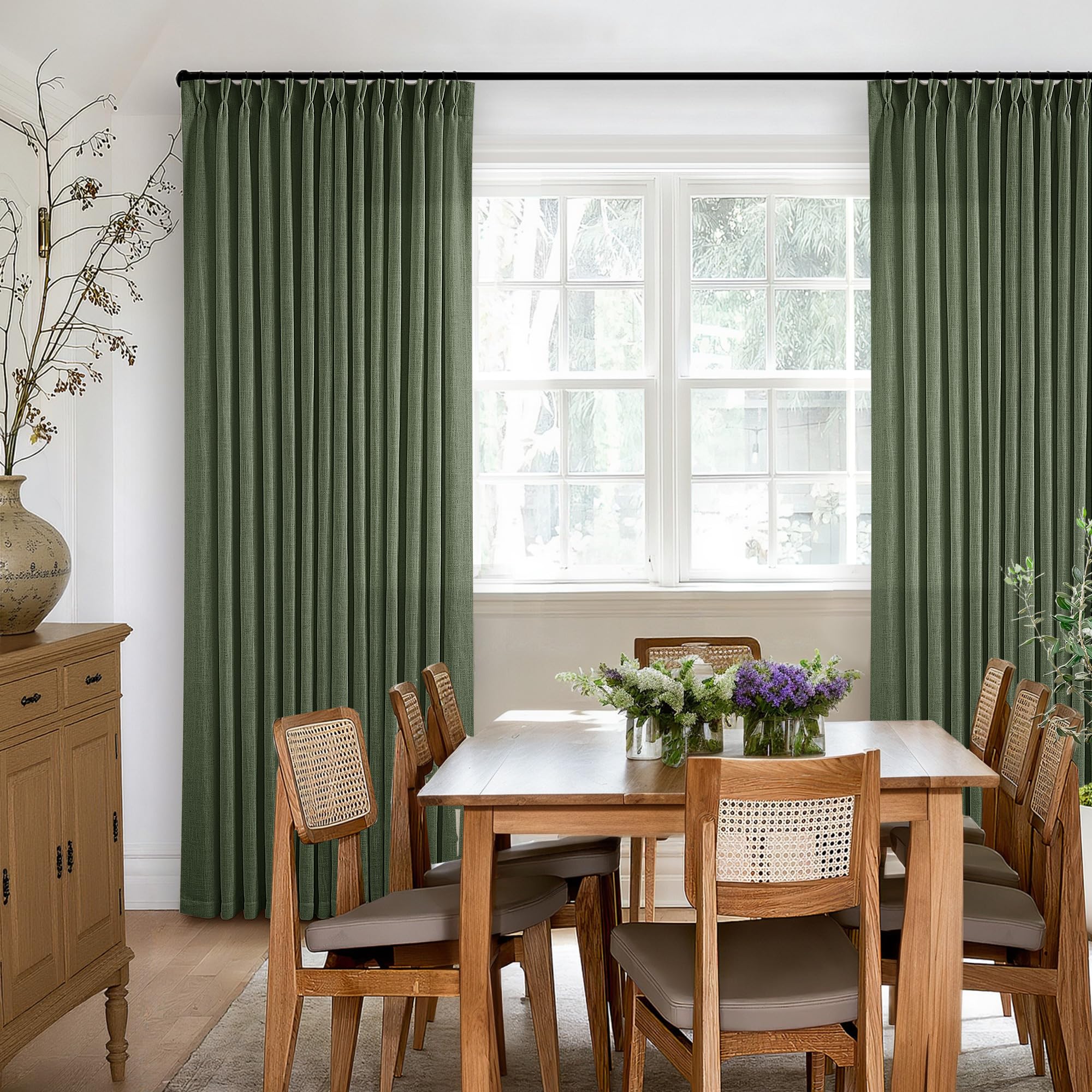 Amazon.com: TWODRAPES Olive Green Linen Pinch Pleated Curtains 84