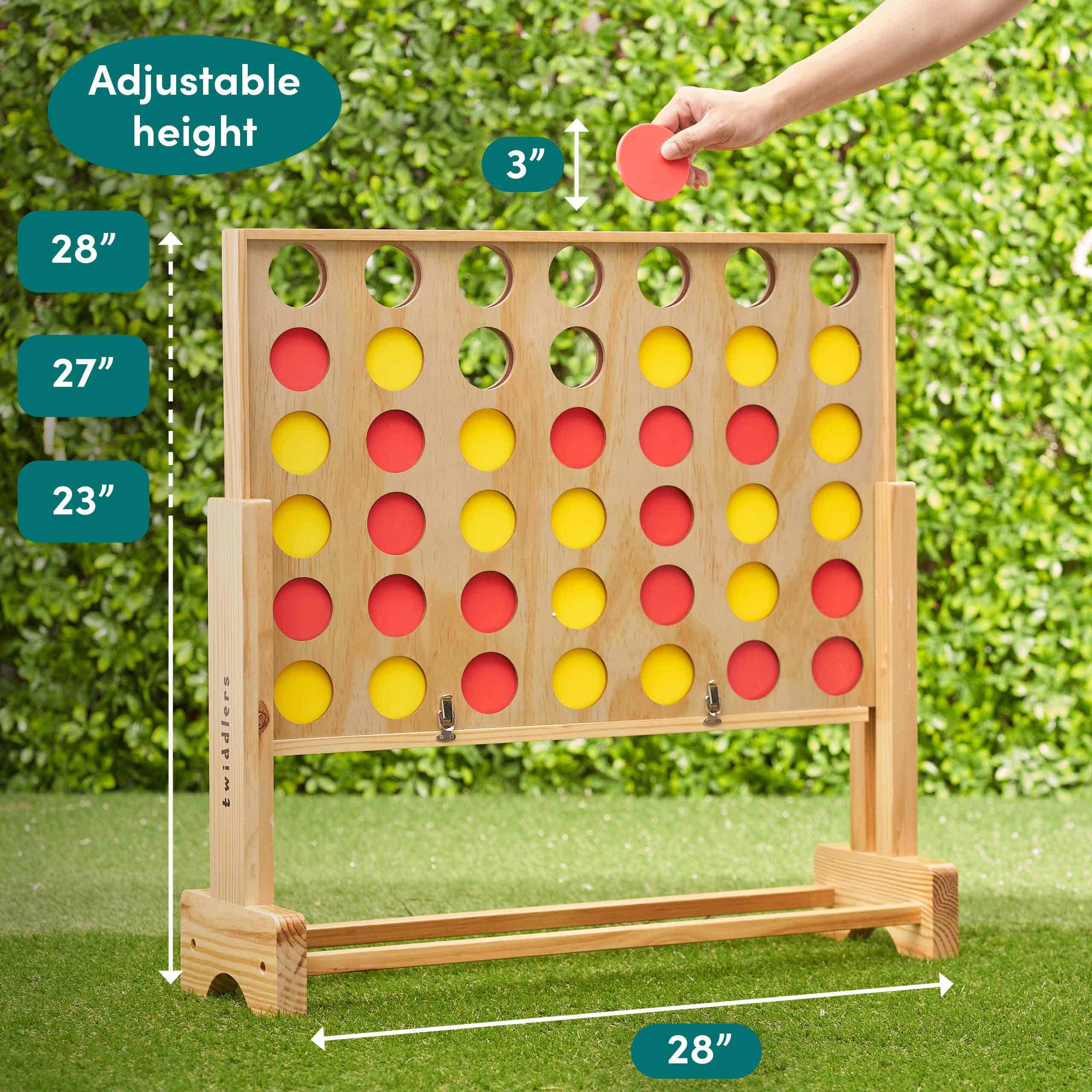 THE TWIDDLERS - Gigantische Vier in Einer Reihe Outdoor Gartenspiel mit tragbarer Aufbewahrungstasche, hölzernes Vier in Einer Reihe Spiel für Kinder Erwachsene - höhenverstellbar bis zu 2,4ft / 72cm
