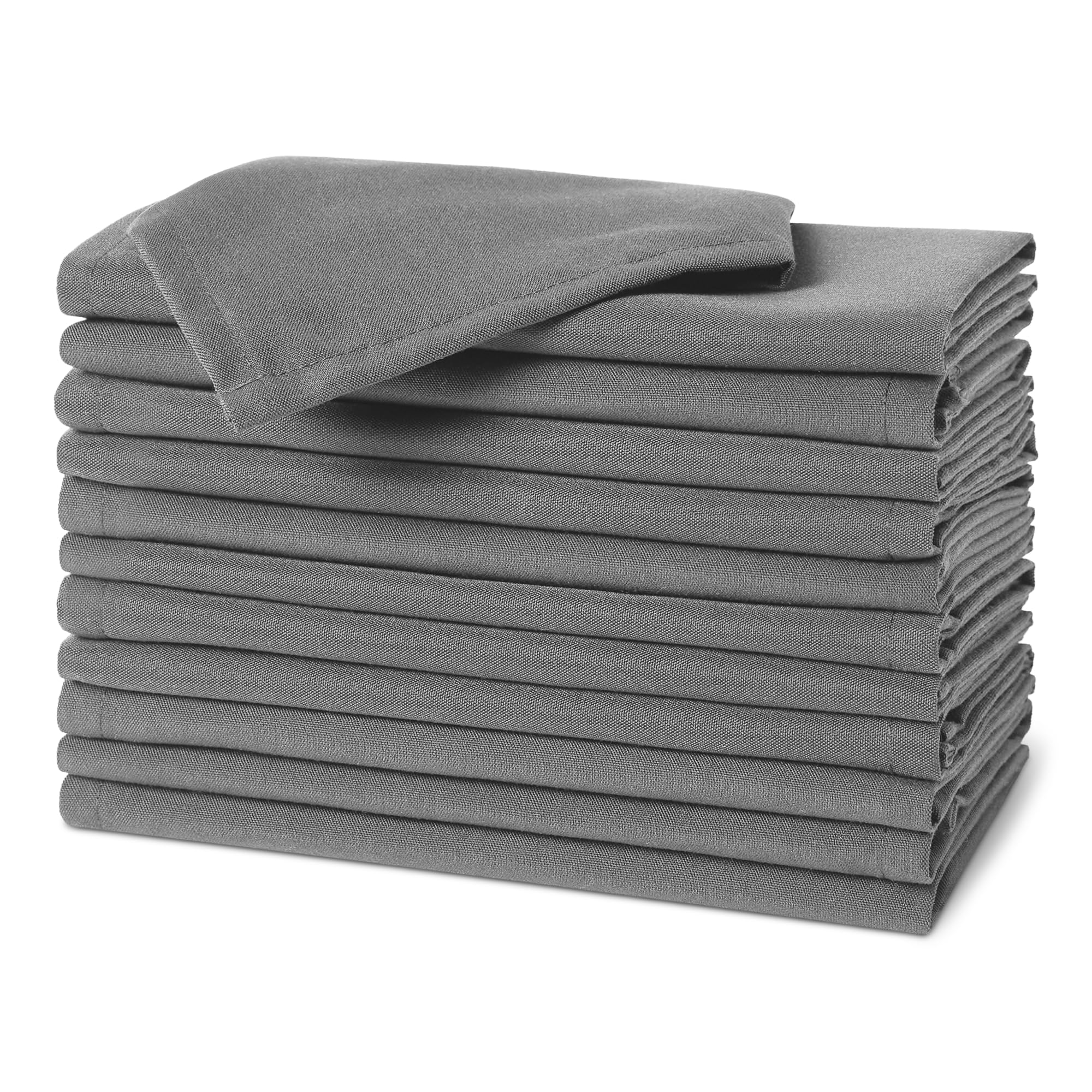 Amazon Basics Reusable Stain and Wrinkle Resistant Cloth Napkins, 43 x 43 cm (Set of 12), Grey