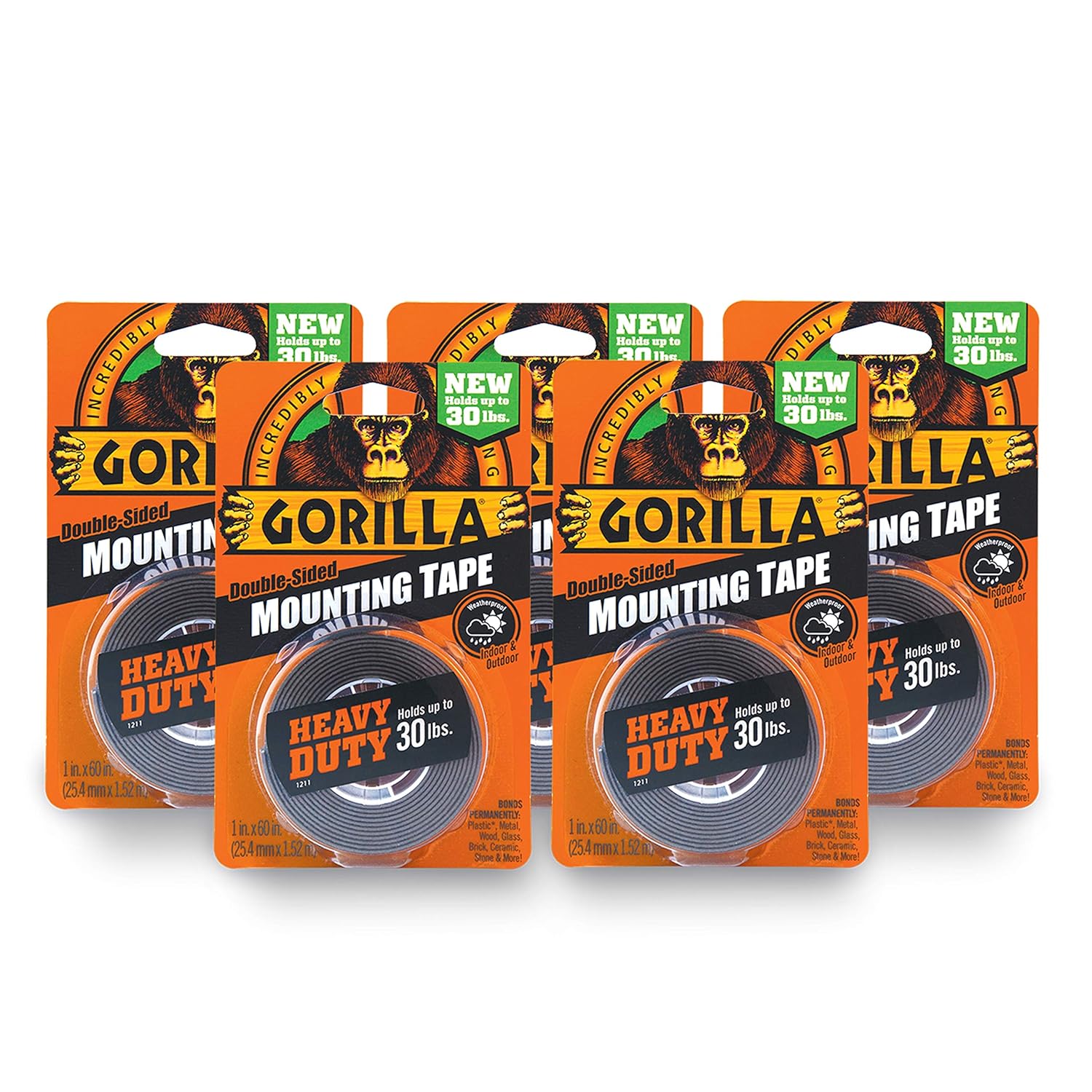 Gorilla 60550015 DoubleSided Heavy Duty Mounting Tape (5 Pack), 1" x 60", Black Amazon.in