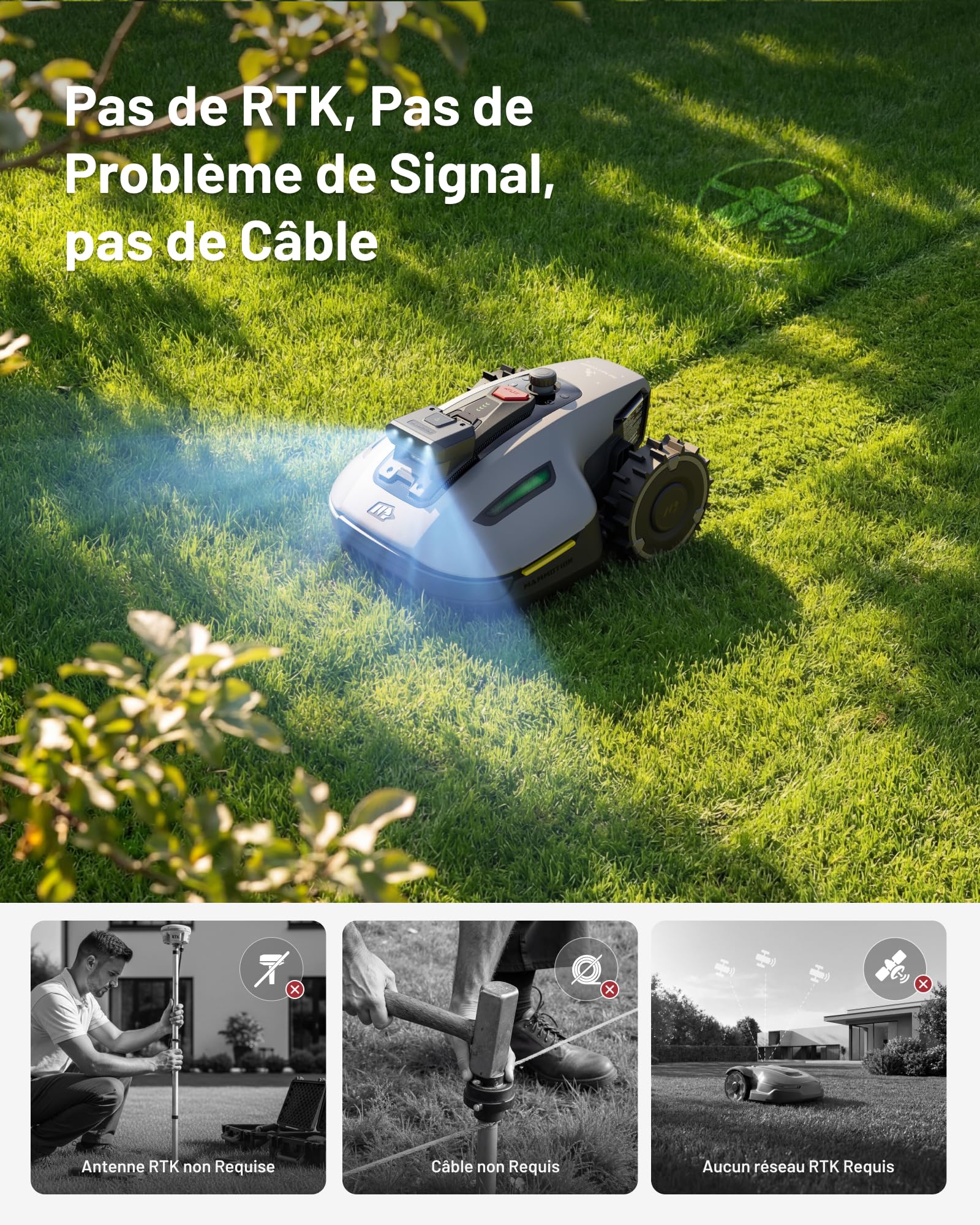 MAMMOTION YUKA mini 2 500 Mähroboter ohne Begrenzungskabel, Empf. 500 m², Kein RTK, Kein Signalabbruch, KI TrueVision-Navigation, Auto-Mehrzonen-Kartierung, DropMow, RWD für 45% Steigung, 4.5Ah-Akku - 3