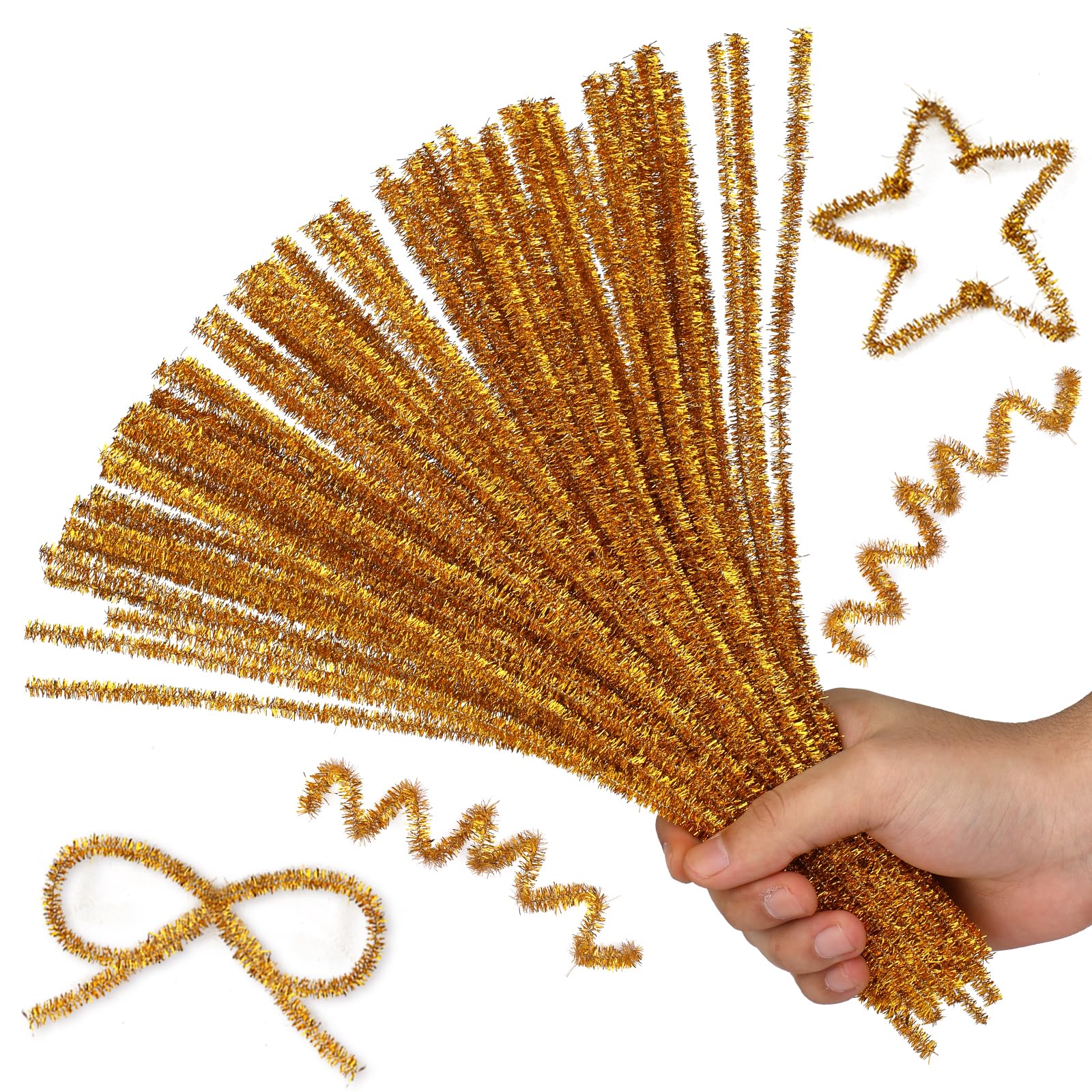 Gold Pipe Cleaners, 100PCS Pipe Cleaners Craft Supplies, Glitter Golden Pipe Cleaners Bulk Fuzzy Sticks for DIY Art and Craft Projects Home Decoration