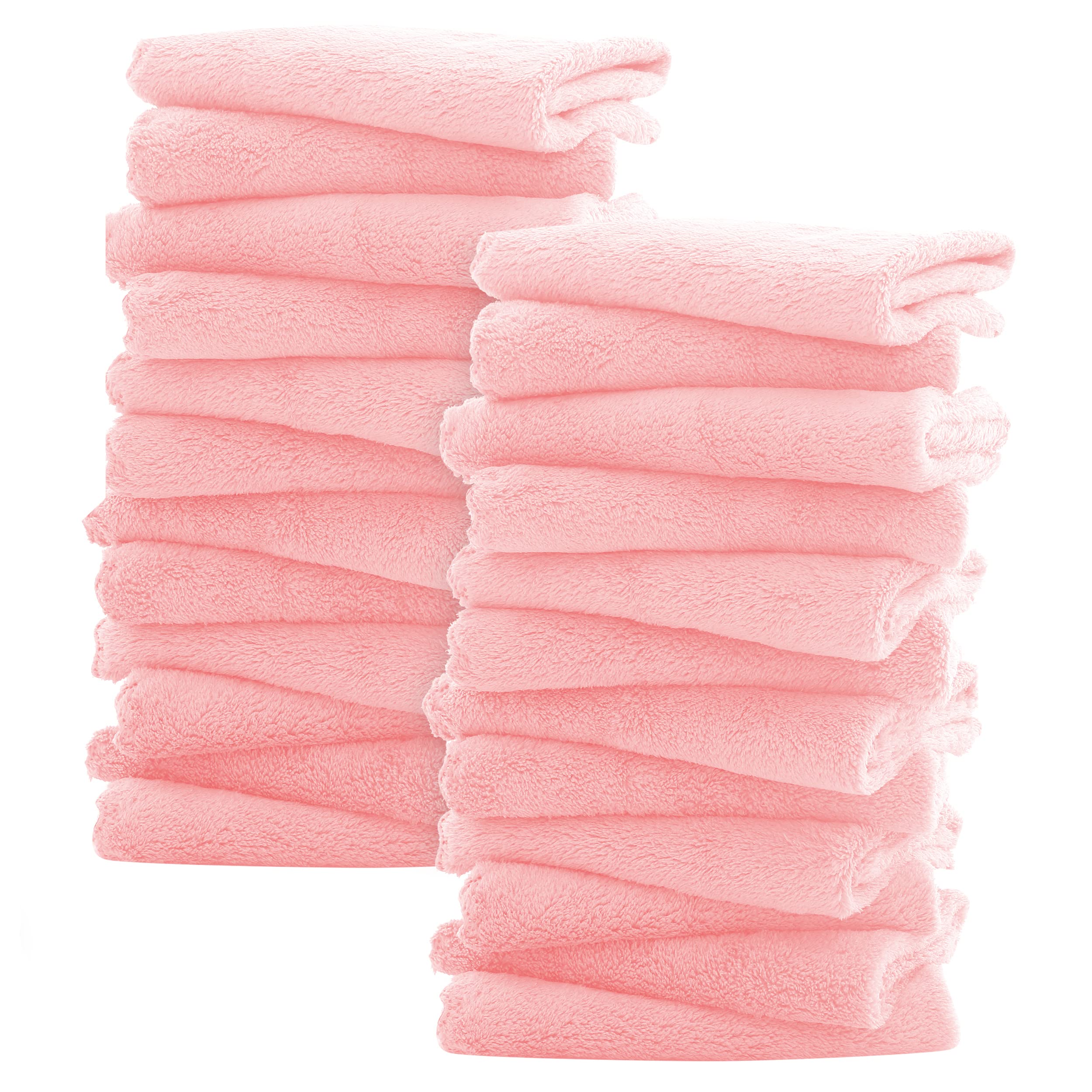Sunny zzzZZUltra Soft 24 Pack Baby Washcloths - 10x10 Inches - Coral Fleece Extra Absorbent Wash Clothes for Babies, Infants and Toddlers - Sensitive Skin and Newborn - Ideal Baby - Pink