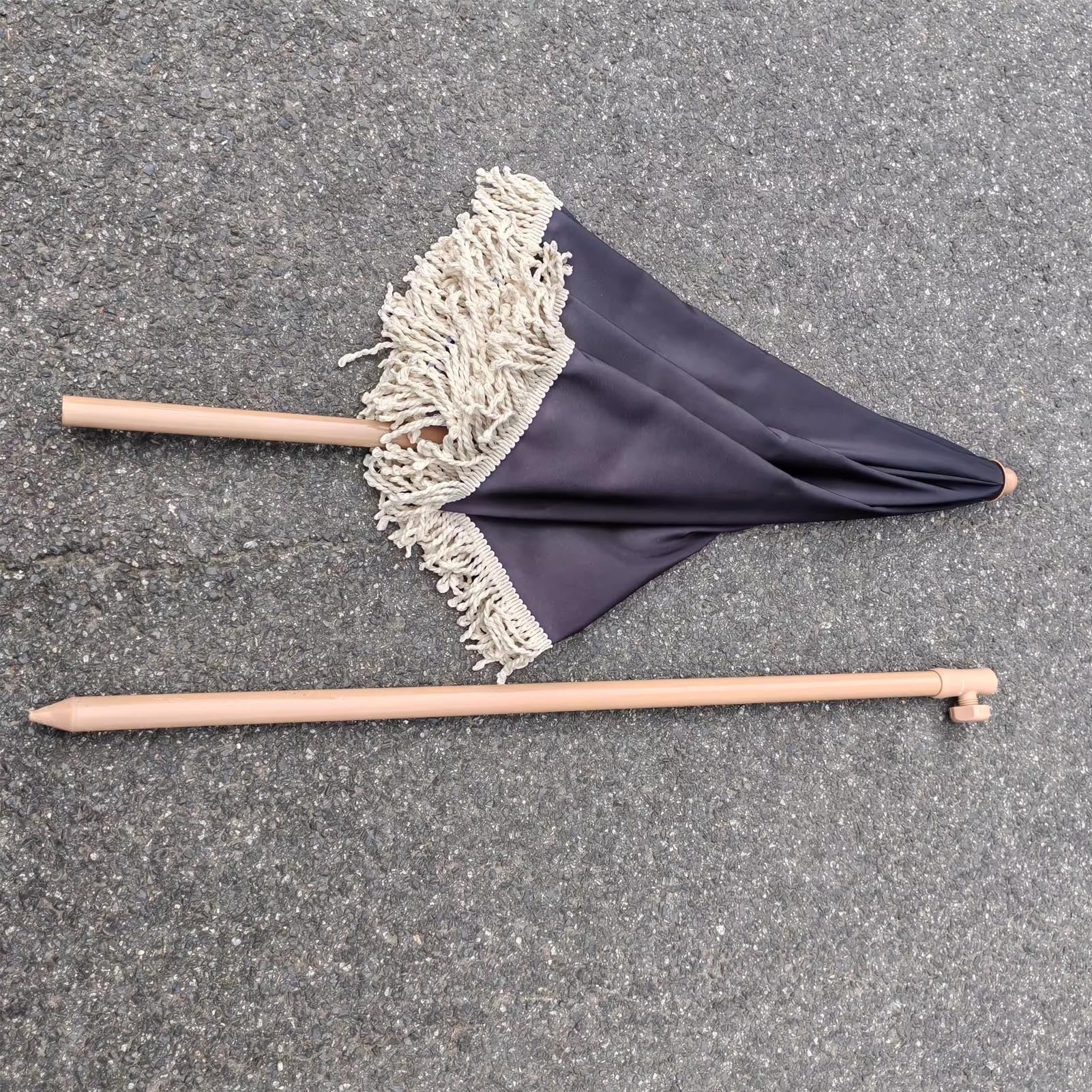 Gotycki parasol ogrodowy 240 cm z frędzlami i regulacją nachylenia, czarny okrągły parasol ogrodowy z frędzlami i żelaznym trzonkiem, żebra z włókna szklanego, do stołu, na plażę, do ogrodu