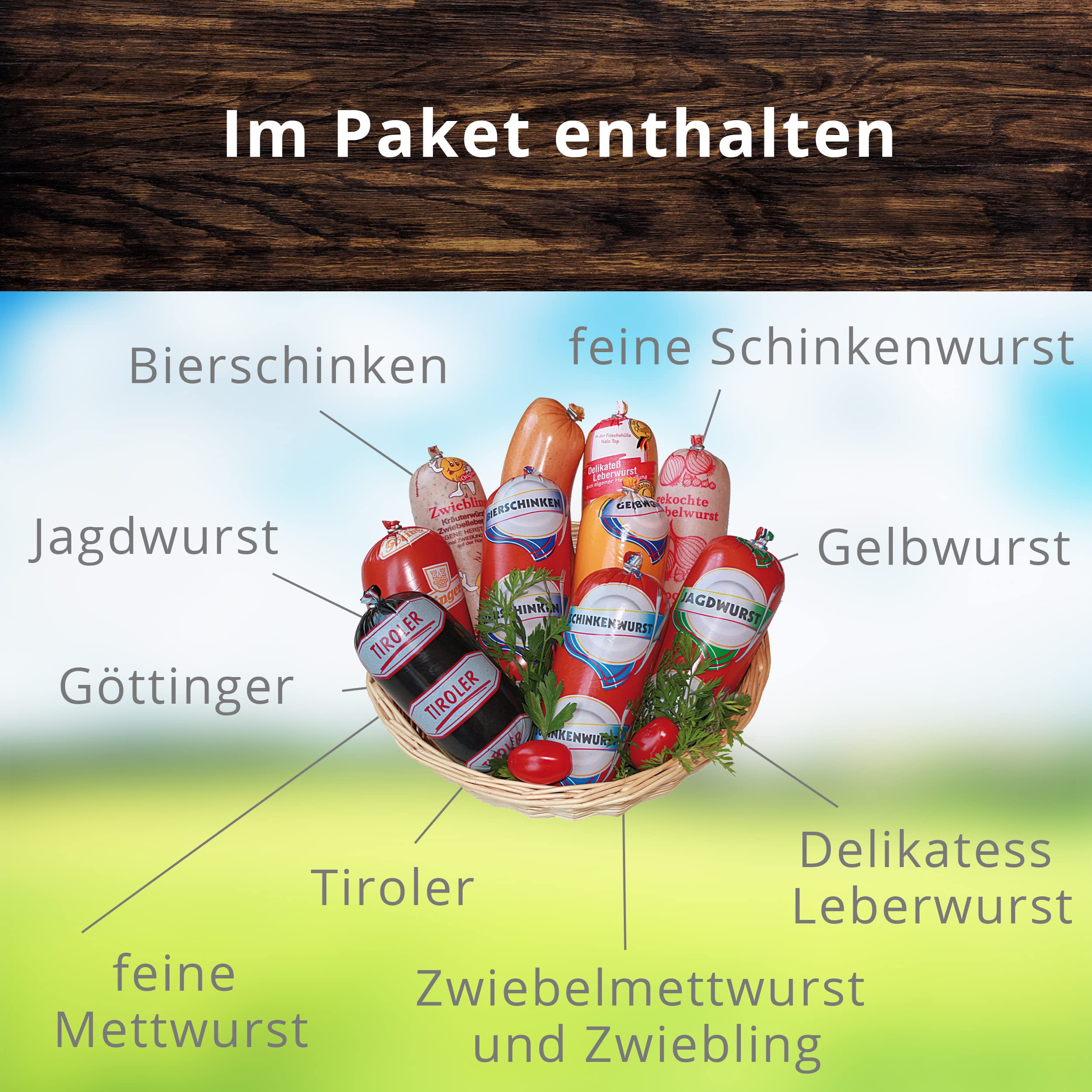 Landmetzgerei Schiessl Mini-Sonderpaket 2300g Hausmacher Wurstpaket glutenfrei laktosefrei Wurst Schinken Tiroler Geschenkset