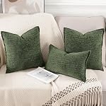 MADIZZ Boîte de 2 Couvre-oreillers en velours de Chenille 18x18 Coussin vert doux neutre incrusté coussins décoratifs Accent Boho Coussinets pour canapé de canapé Modern Farmhouse Home Decor