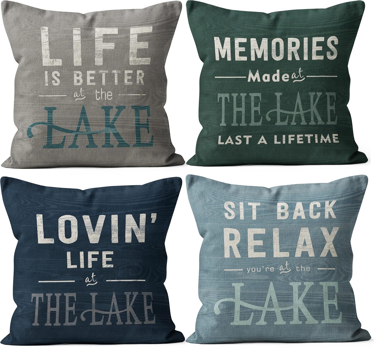 Relax You're On Lake Time Throw Pillow Covers - Lake Paddle Decor Set of 4, 18 x 18 Inch
