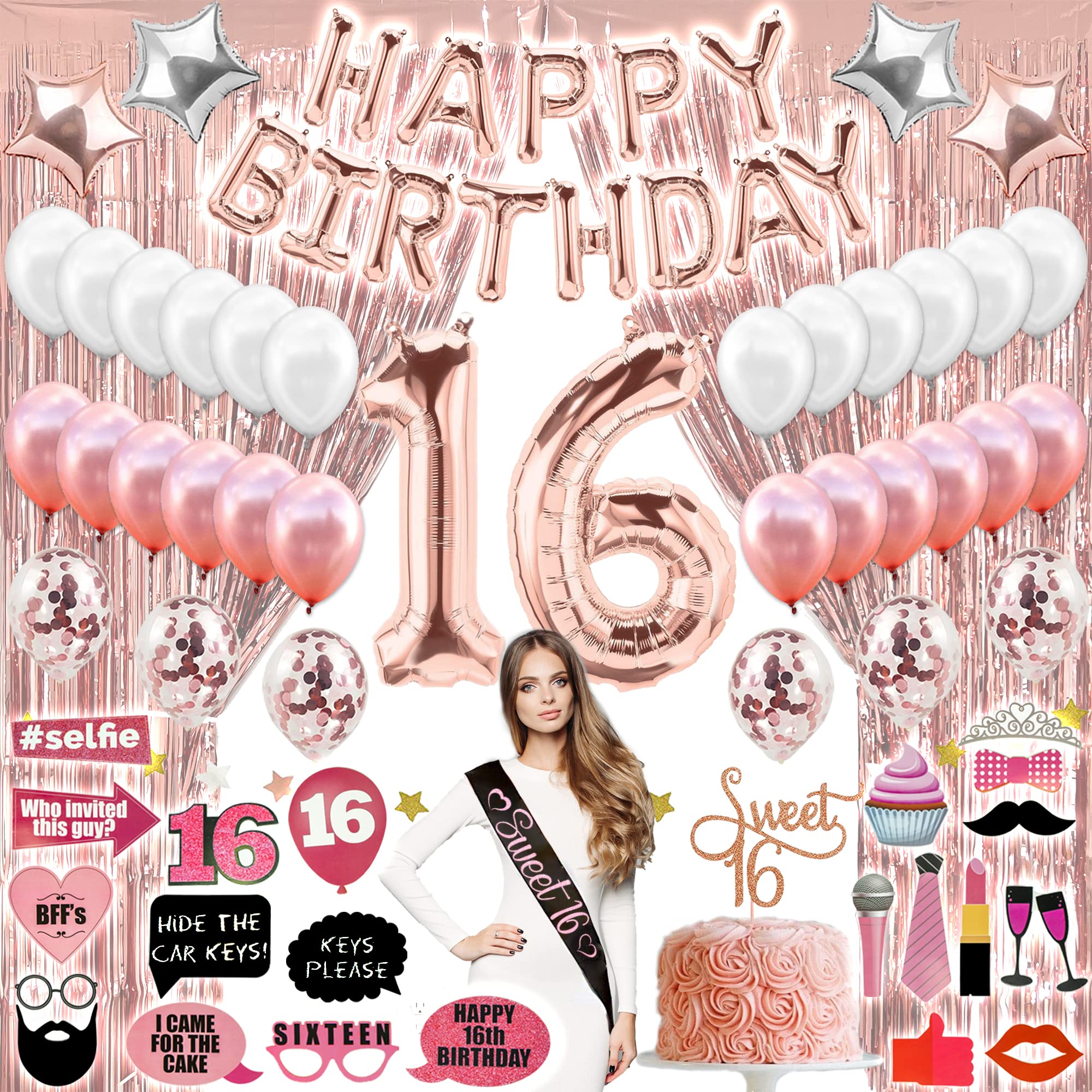 Sweet 16 Birthday Decorations Girls (79 Piece) Rose Gold Party Banner
