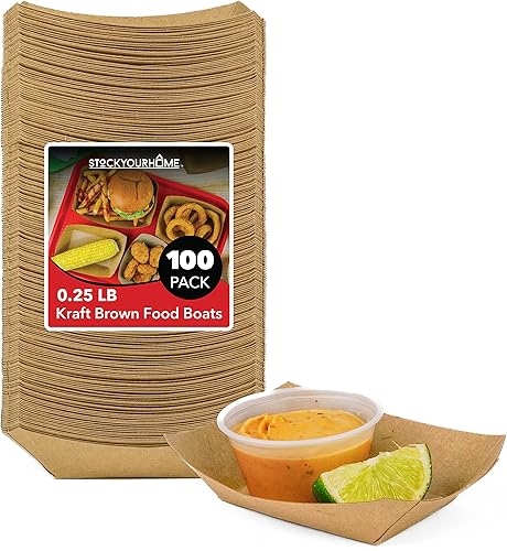 Miniatura 14 de Paquete de 250 bandejas desechables pequeñas de papel kraft marrón para alimentos, bandeja de concesión de 0.5 libras, botes para servir aperitivos