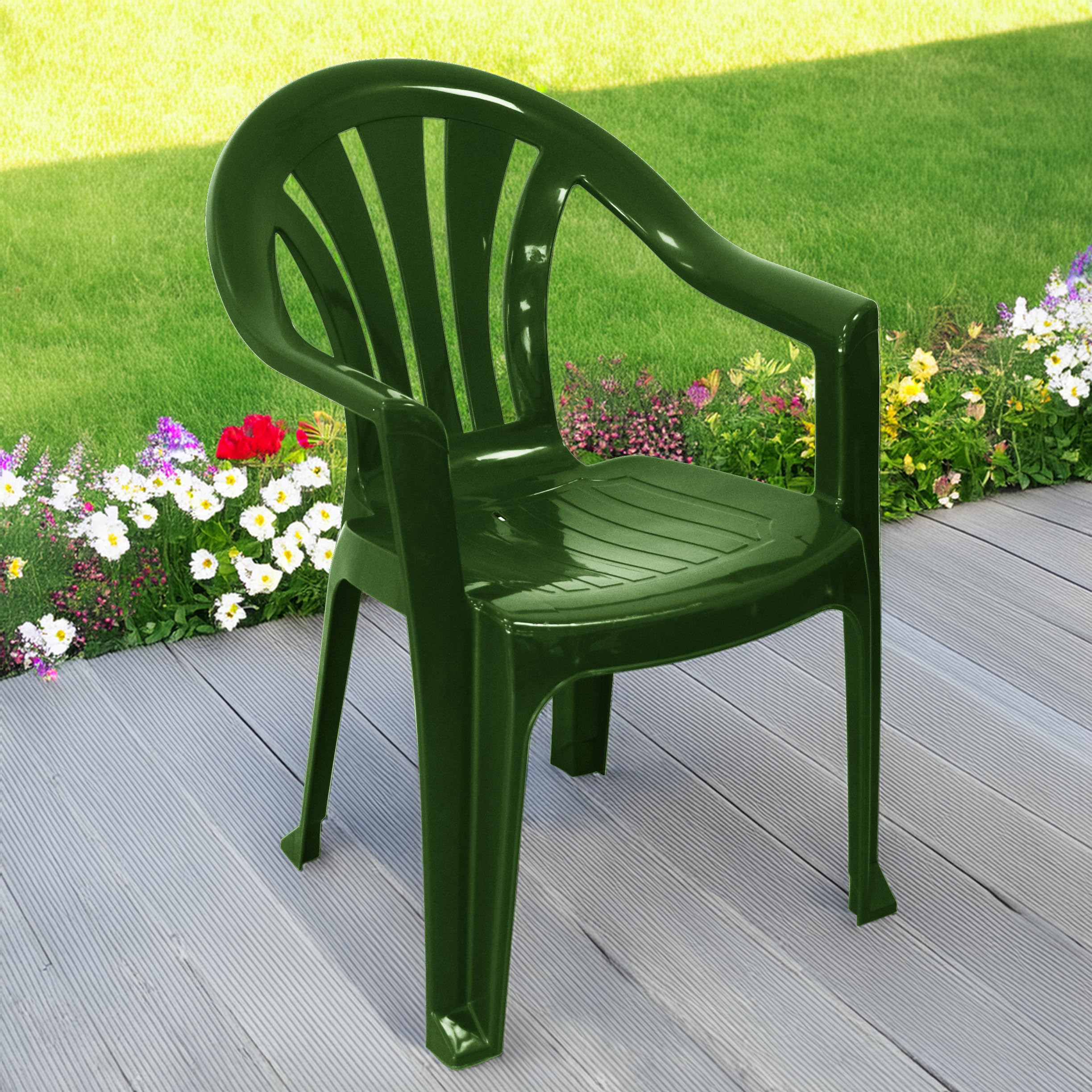 Amazon.com: simpa Solana GREEN Silla de jardín apilable de plástico con  respaldo bajo para uso en interiores o exteriores, elige entre colores  negro, verde, blanco y gris topo. : Patio, Césped y