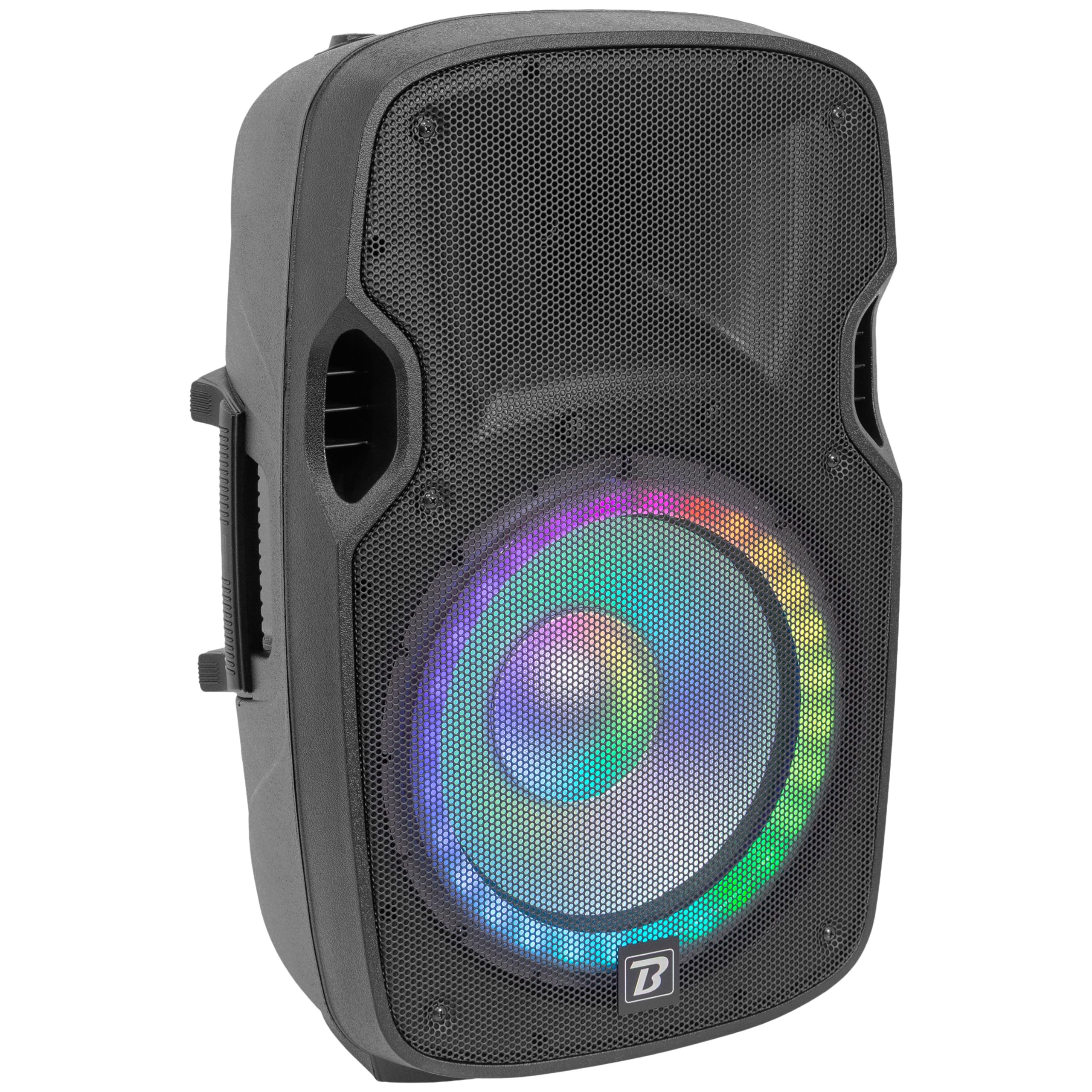 BoomToneDJ PS212A Zestaw LED - zestaw 2 głośników 12'', statyw, mikrofon, USB/SD, Bluetooth, radio FM i LED, na imprezy, wesela, szkoły i stowarzyszenia