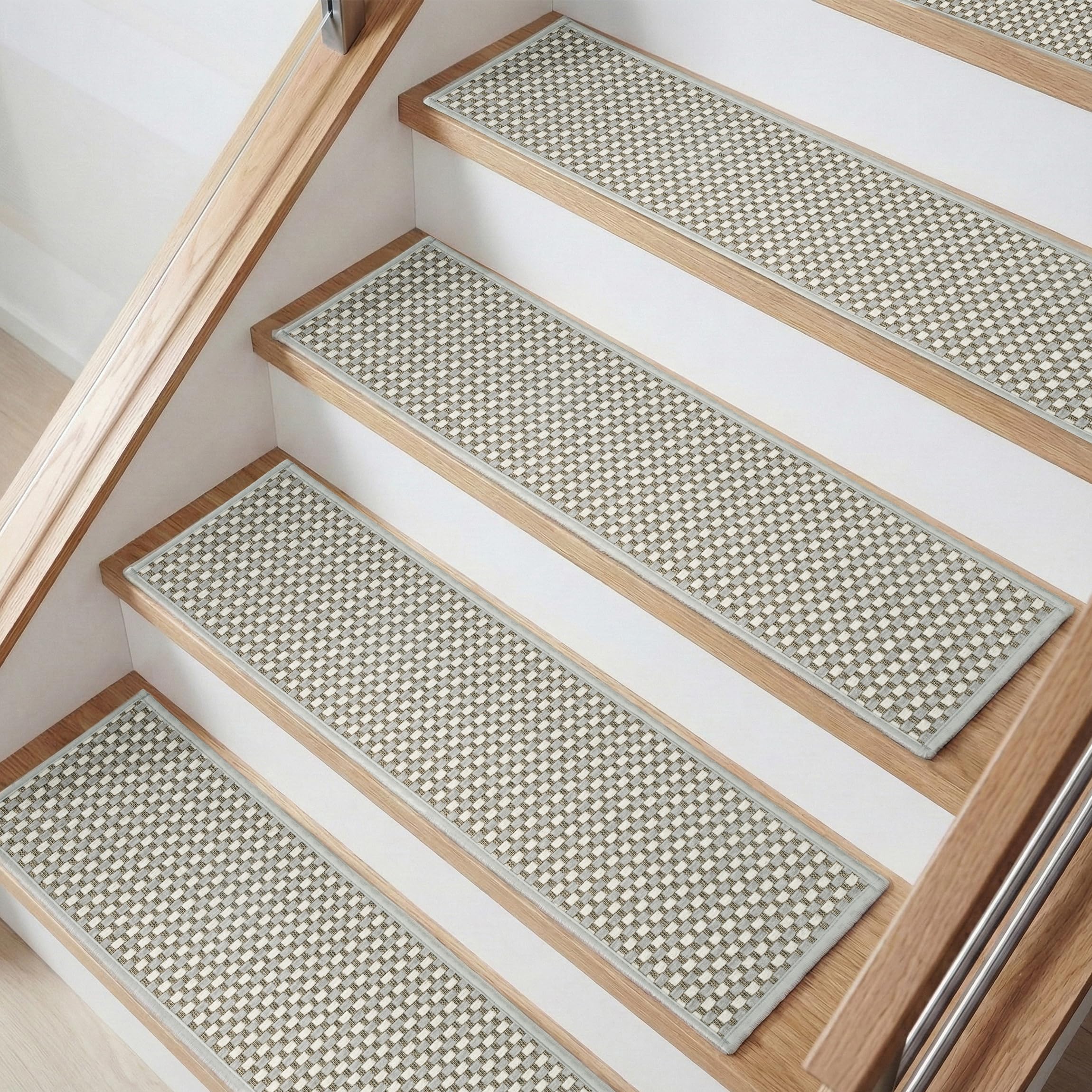 Photo 1 of WELINHOME Chenille Stair Treads for Wooden Steps 8"x30" (15 Pack), Ultra Soft Non-Slip Carpet Stair Runners Indoor, Peel and Stick Self-Adhesive Step Rugs for Kids & Dogs, Machine Washable, Gray