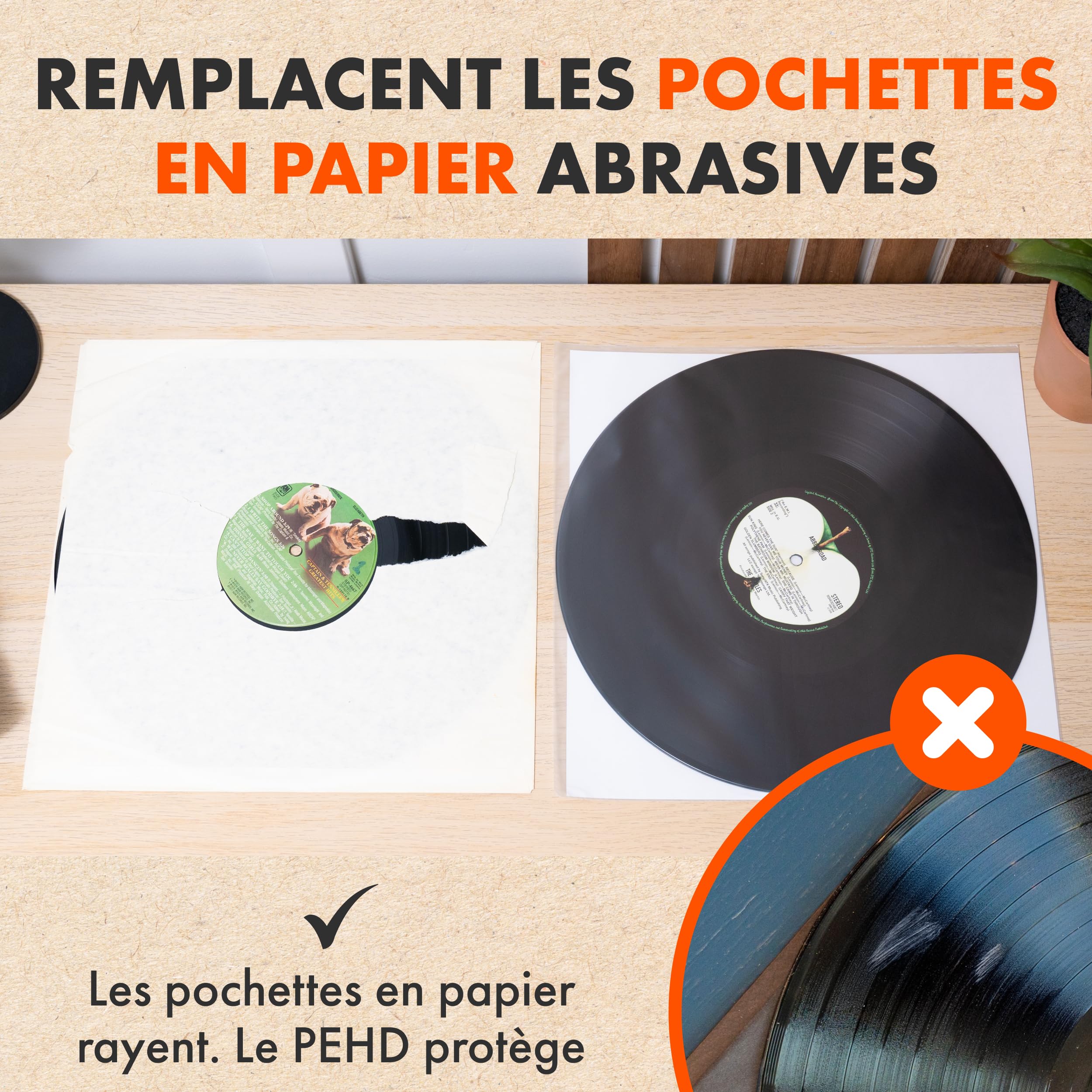 SPINCARE 100x Pochettes Protection Antistatique Intérieures Vinyle 33 Tours LP | Audiophile 33t 12" Qualité D'archivage Triple Couche Pochette | pour Remplacer Les Poches en Papier Et en Carton