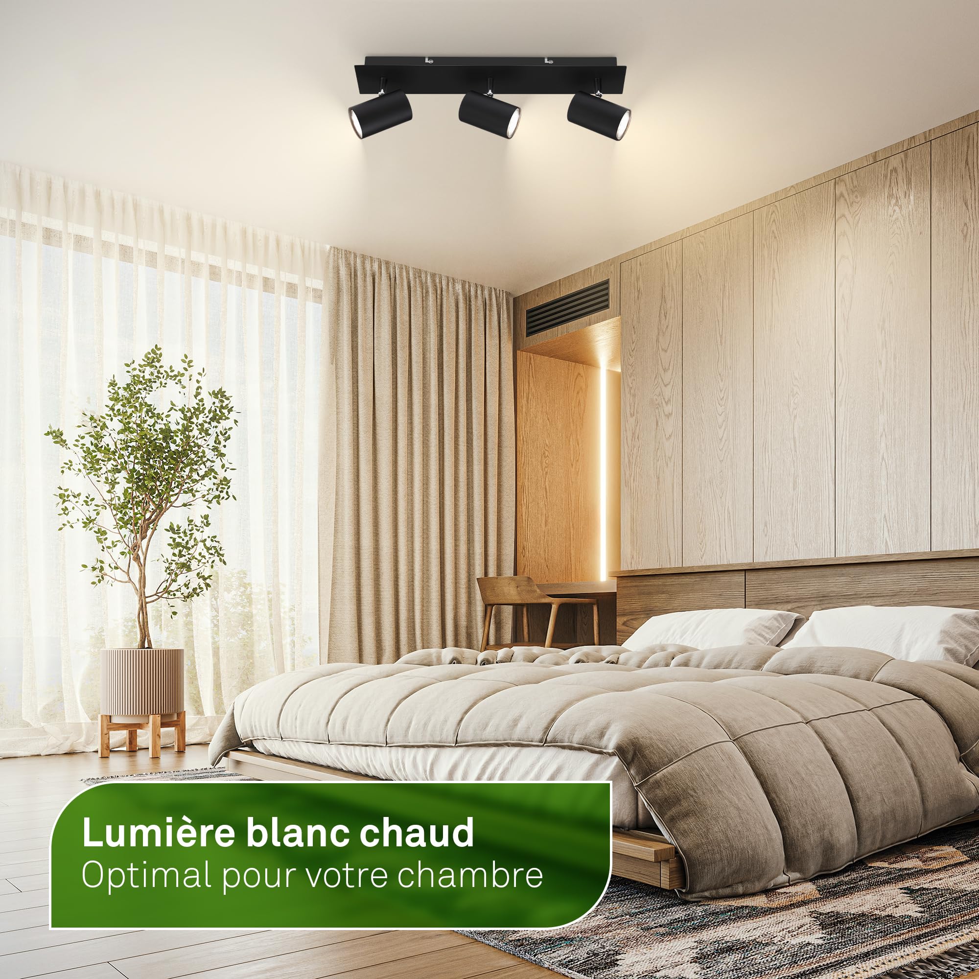 BRILONER - Plafonnier LED, CEE A source lumineuse, orientable, 3000K blanc chaud, 2,5 W chacun 450 lumens, design extra plat, éclairage salon, cuisine, chambre, couloir, 45 cm, noir