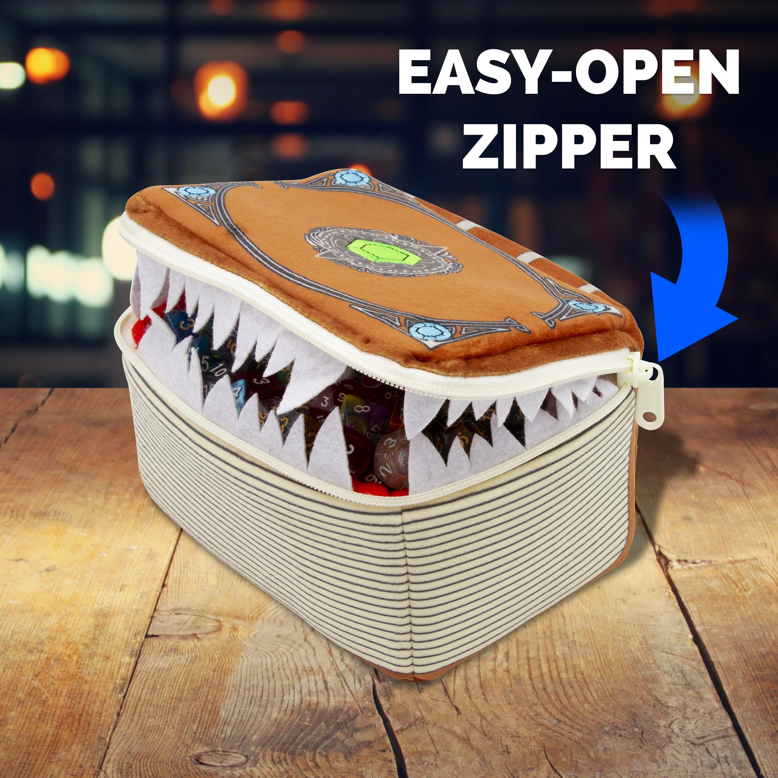 CASEMATIX Mimic Spell Book Dice Case with 7 RPG Dice, 7" Zippered Tome Holder for 250 Pieces - Image 4