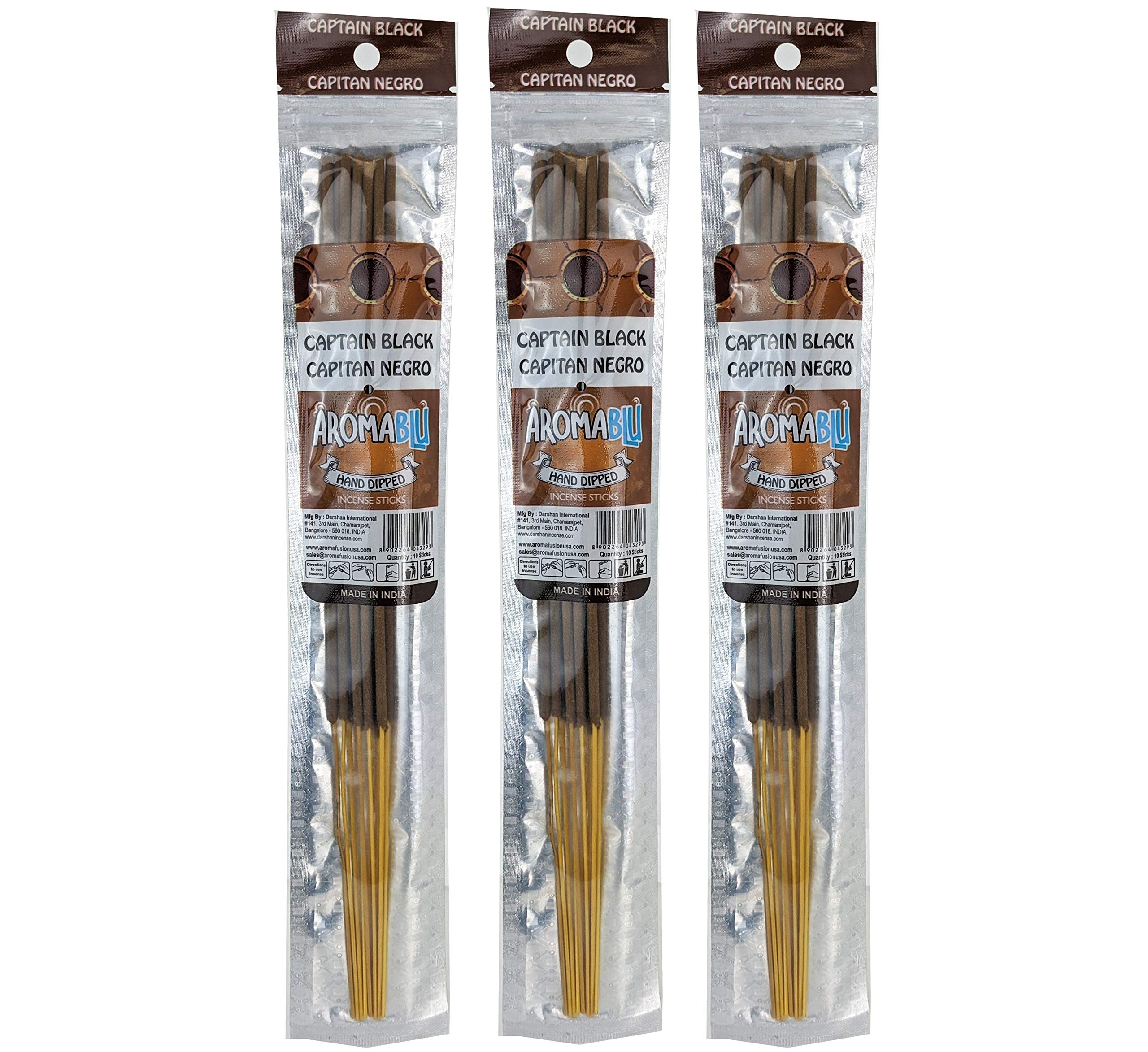 AromaBlu 11" Hand Dipped Incense 3-Pack (10-Sticks Per Pack) - Choose Your Scent (Captain Black)