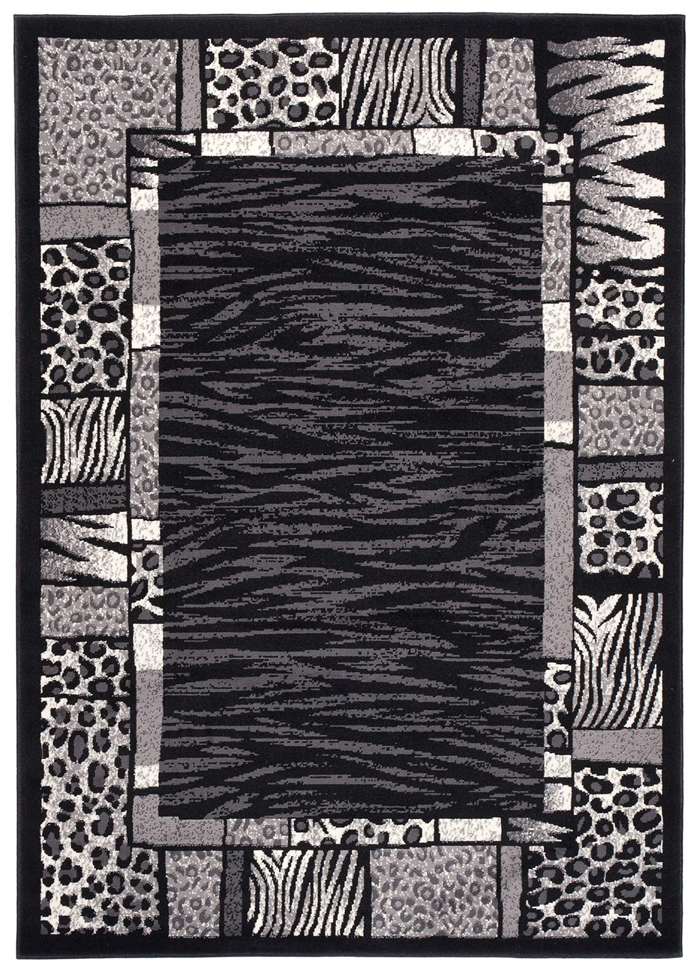 TAPISO Dream Tapis de Salon Chambre Salle à Manger Adulte Bureau Ado Design Moderne Noir Gris Motif Animalier Zèbre Panthère Bordure Poil Court Fin Doux Léger Résistant 250 x 350 cm