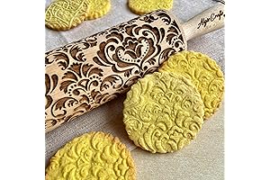 DAMASK Christmas Cookie Rolling Pin Shaped Embossed Cookies with Flower Design, Pottery by Algis Crafts