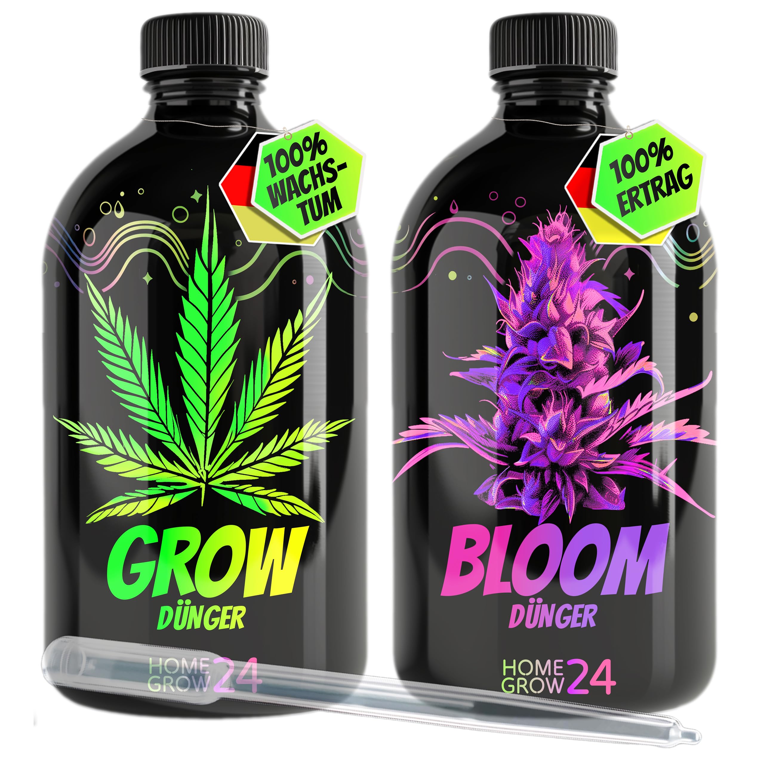 HOMEGROW24 Engrais pour Cannabis Duo - Grow et Bloom Engrais liquide NPK pour plantes d'intérieur, d'extérieur & autofloraison et kit de culture d'engrais pour chanvre adapté à la boîte de culture