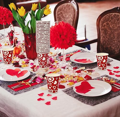 Miniatura 5 de 50 vasos desechables para el día de San Valentín, 9 onzas, diseño de corazones de San Valentín, diseño de corazón blanco y rojo para bebidas,