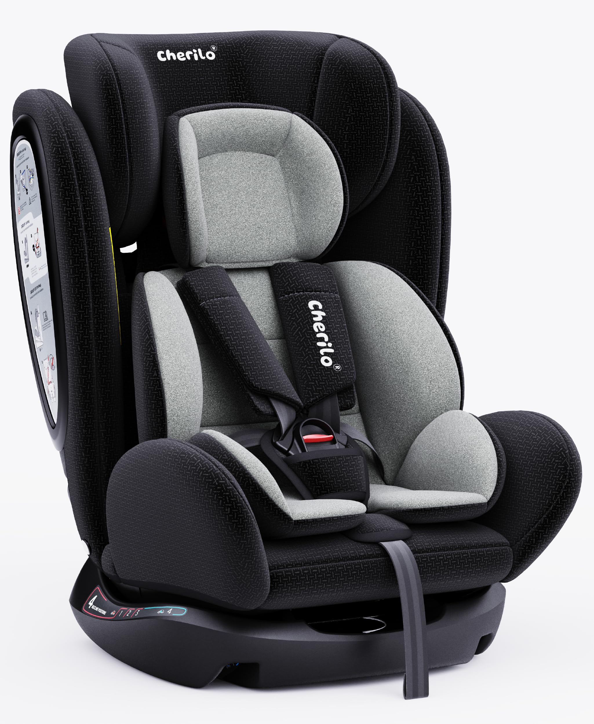 Baby Car Seat | ECE R44/04 Safety Certified | 4 Recline Positions, Adjustable Headrest, Side Impact Protection, Padded Cushions | Car Seat for Baby, 0–12 Years, 0–36kg – Black & Grey