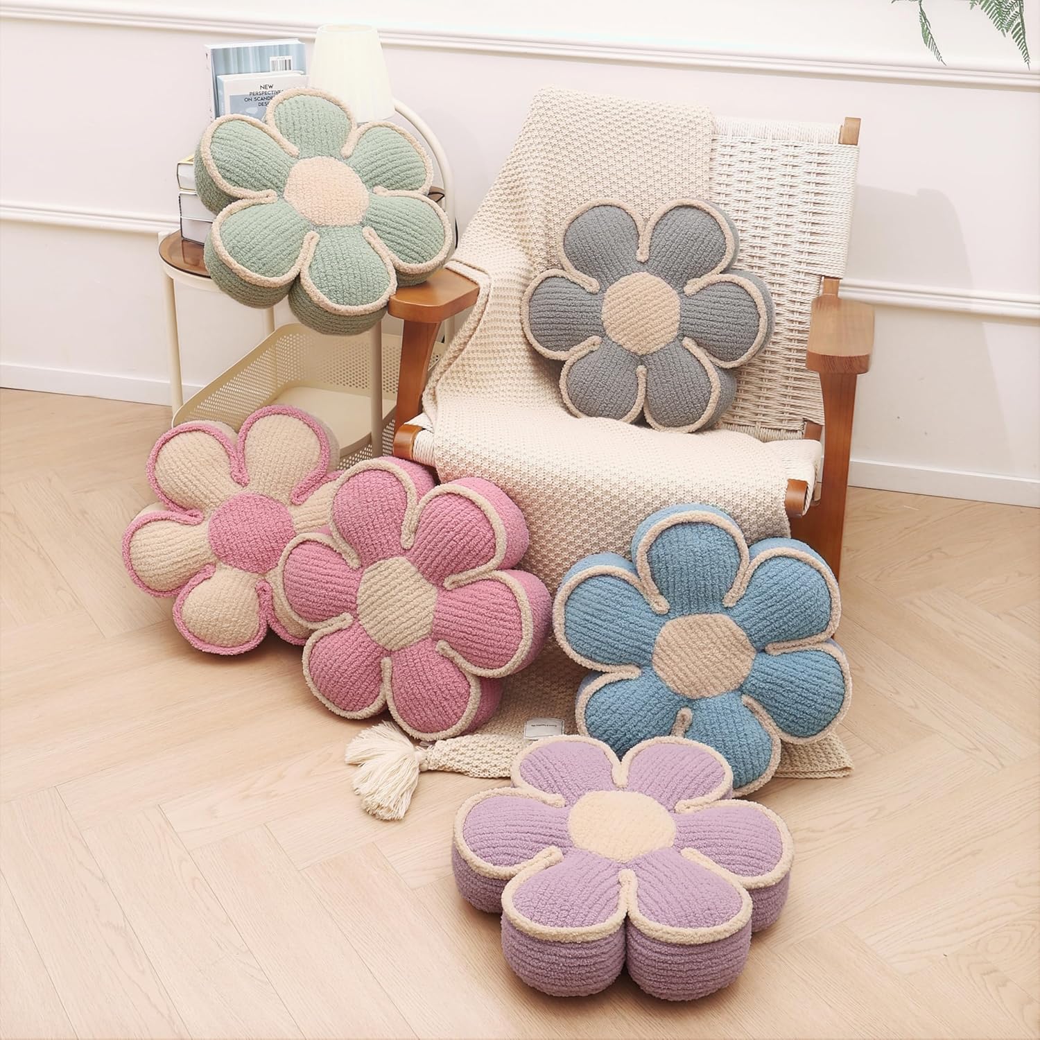 Lavender Daisy Decorative Throw Pillows Flower Shaped Pillow 16" Cute Soft Floor Cushion for Couch Bed Chair Girls Room Bedroom Decor Aesthetic (1, Lavender, 16 Inch) - Image 4