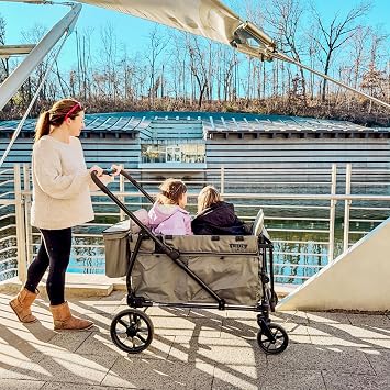Keenz Viva 2 Seater Compact Foldable Stroller Wagon with Canopy, Hybrid Push Pull Handles, EVA Wheels and Storage - Lightweight Stroller Wagon for Toddlers and Kids, Green