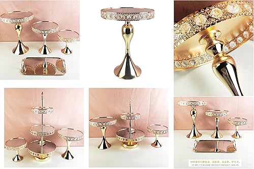 Miniatura 3 de Soporte redondo dorado de 8 pulgadas para tartas, soporte de pedestal de metal con cristales, plato de exhibición de quesos para bodas, fiestas,