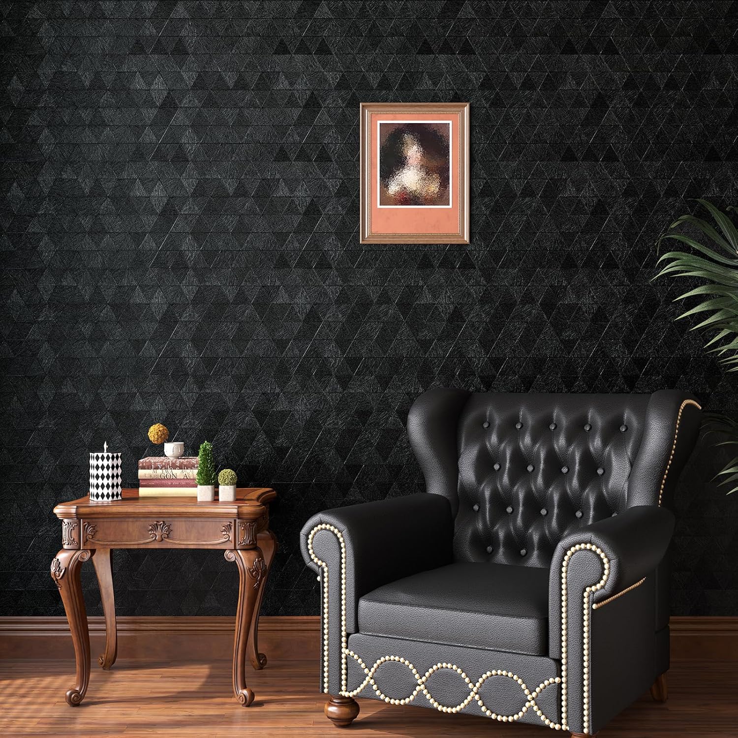 Black Geometric Peel and Stick Wallpaper Modern Textured Diamond Geometric Contact Paper 15.7"x472" Waterproof Self Adhesive Matte Black Contact Paper for Cabinet Shelf Liner Removable Vinyl