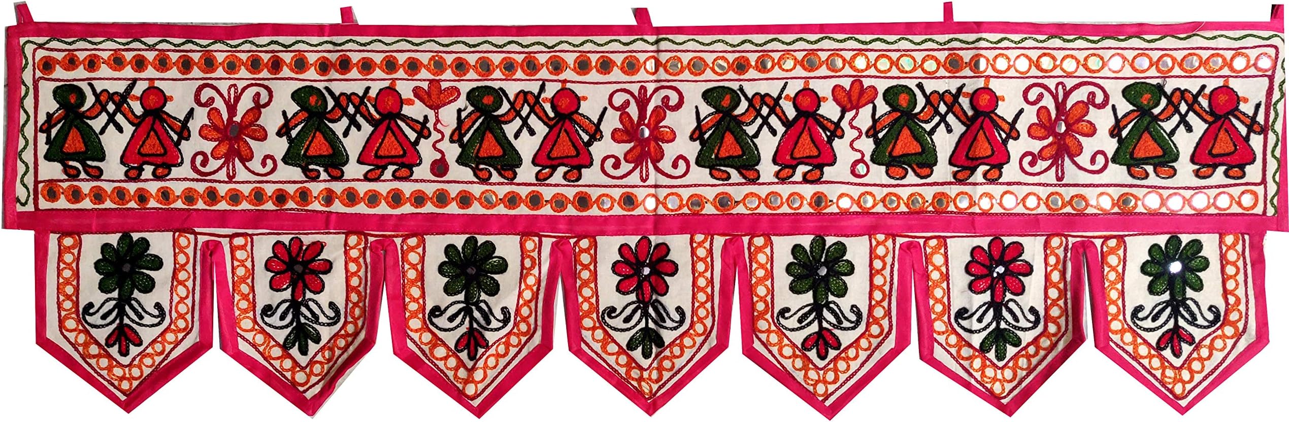 Indian Handmade Traditional Embroidered Toran Cotton Thoranam Door Living Room Decor Home Valance Decorations Window Hanging Hippie Bohemian Wall Ethnic Decorative Vintage (dandiya)