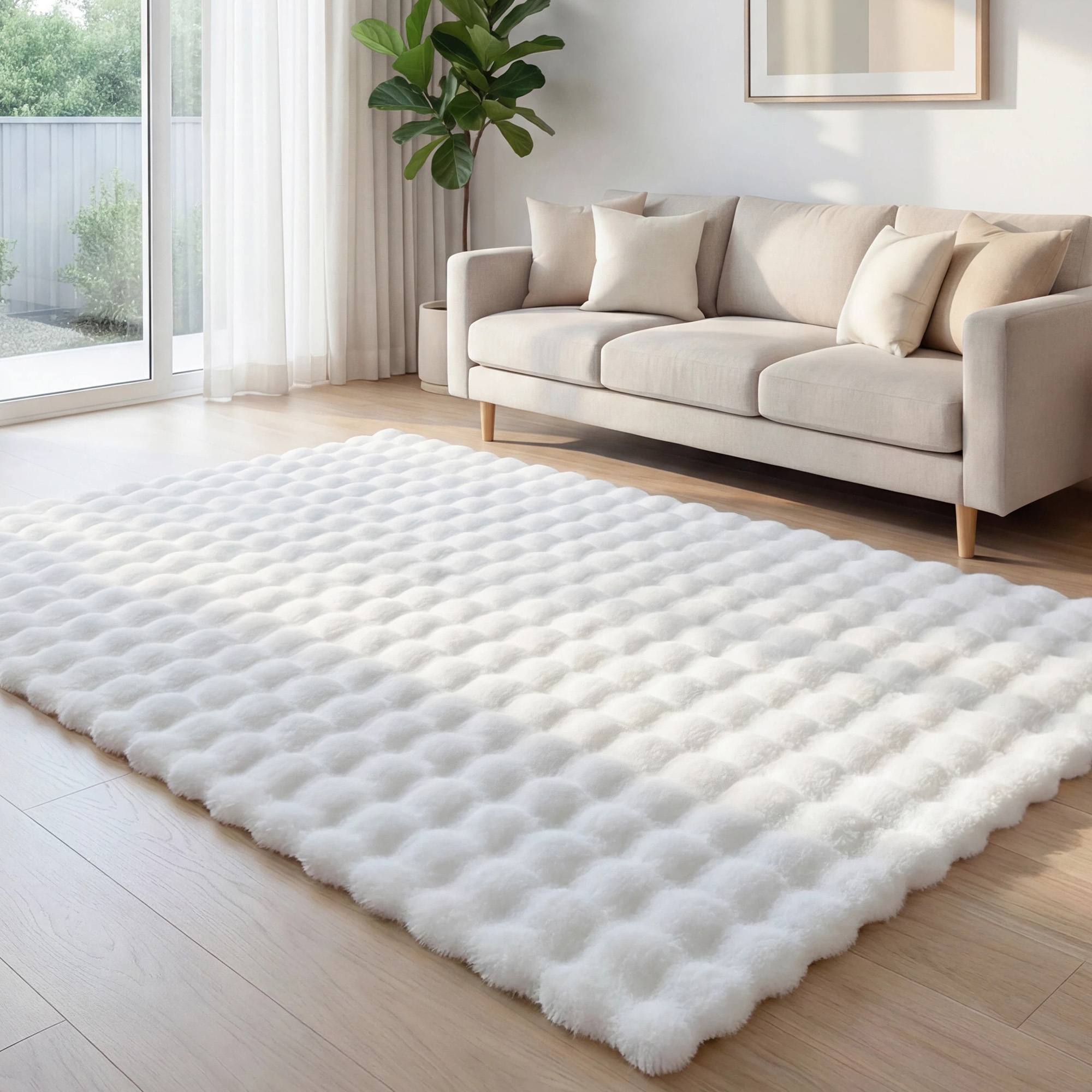 Amazon｜ラグ 180×180cm グレー フェイクラビットファー ふわふわ