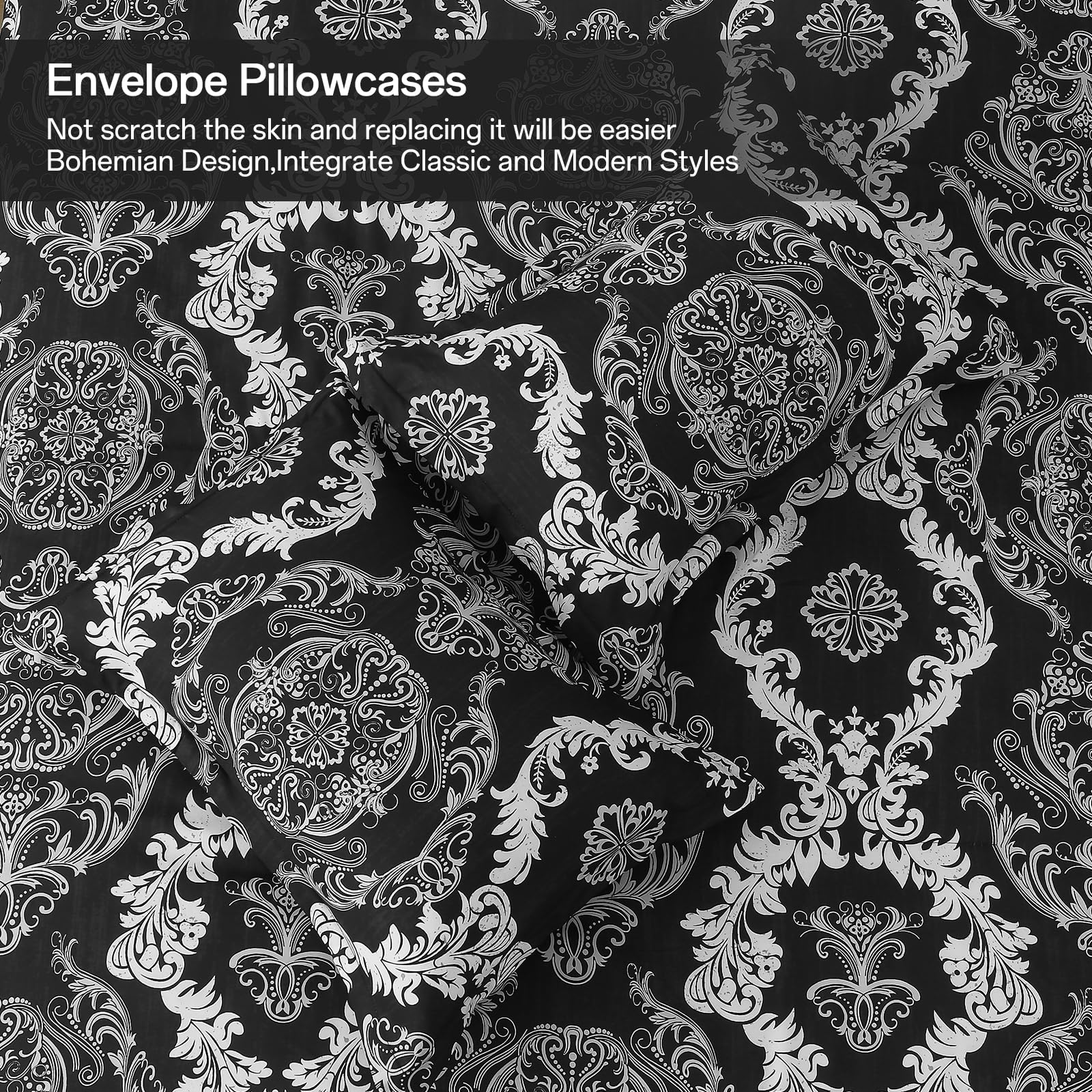 WONGS BEDDING Schwarz Weiß 7-teiliges Schmusetuch Set Damast Schmusetuch Bettwäsche-Set YS01AB091353Q7U-A