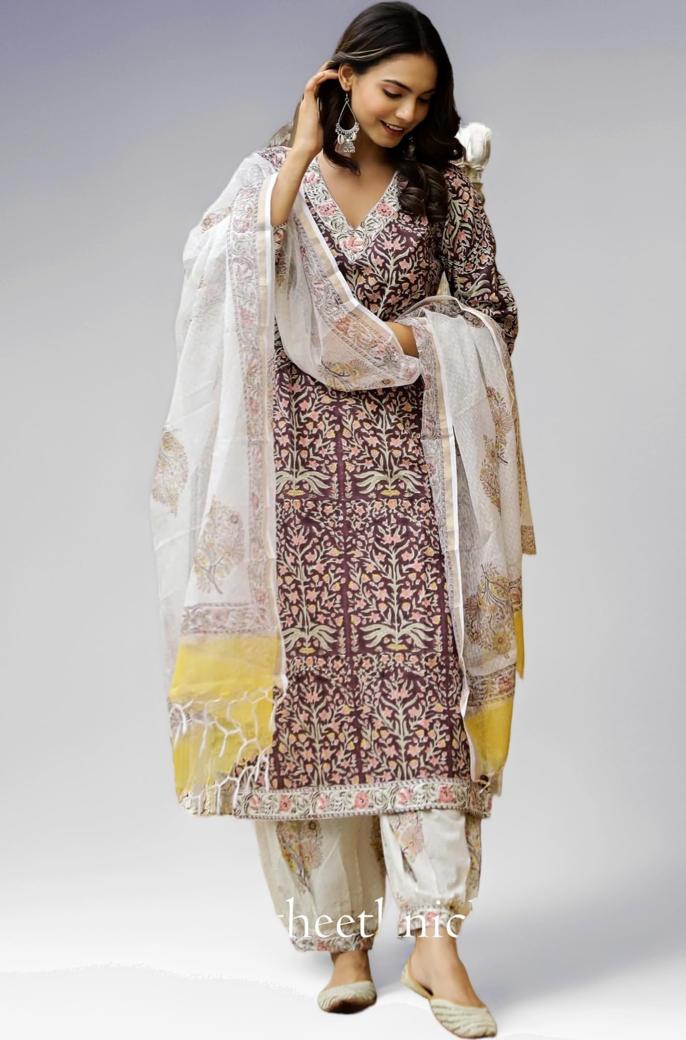 Women Cotton Blend Salwar Suit Set Fashionably Traditional, Comfortably Chic: Embrace Fashion with Our Ethnic Sets
