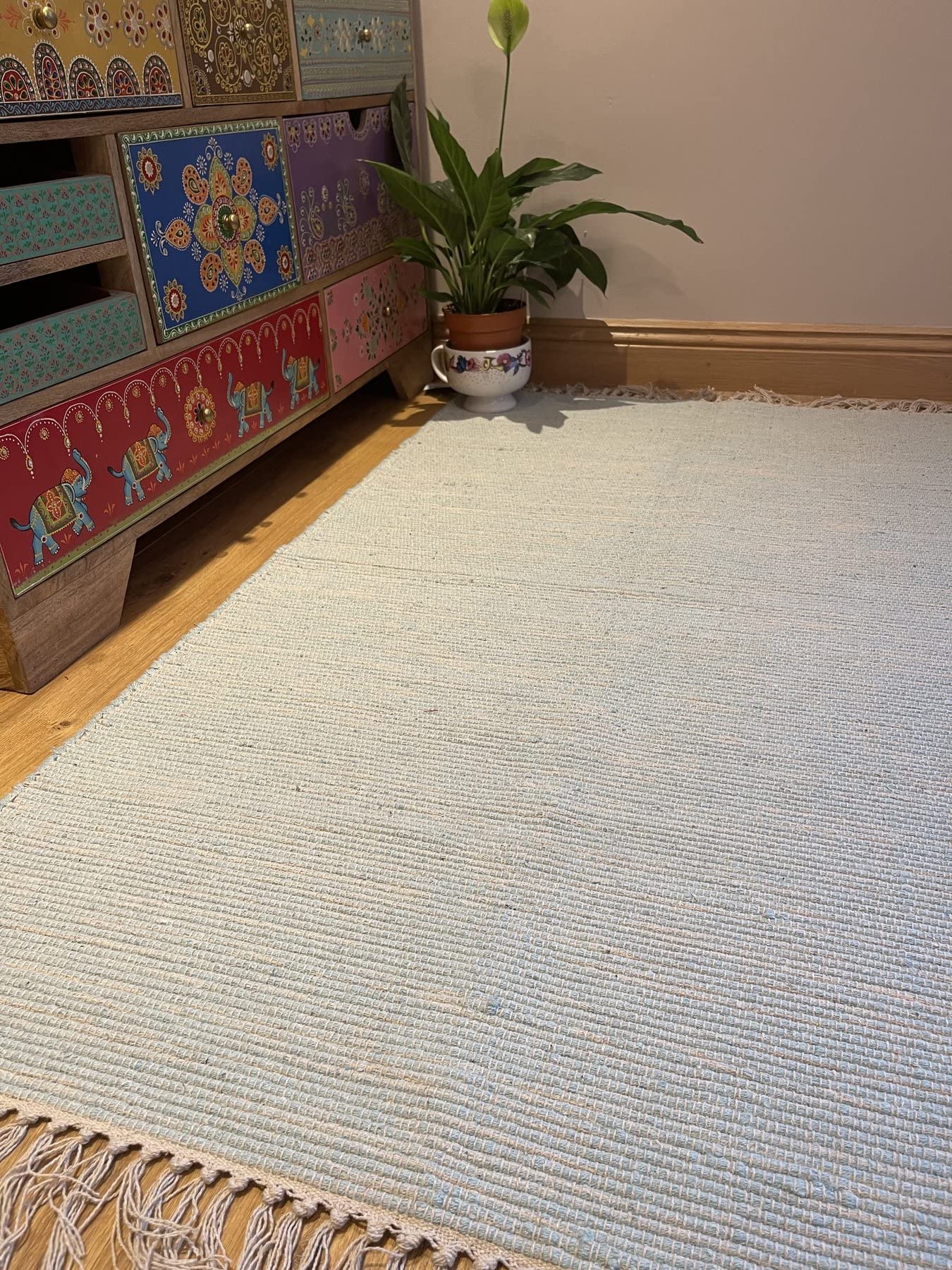 Hush Tapis en coton doux tissé à la main et certifié GoodWeave - Bleu canard - Taille S - 60 cm x 90 cm