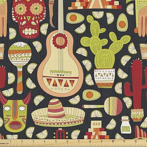 Miniatura 421 de Lunarable - Tela para amantes de perros de The Yard, patrón divertido de animales de dibujos animados en posiciones caprichosas estirando y Beige y