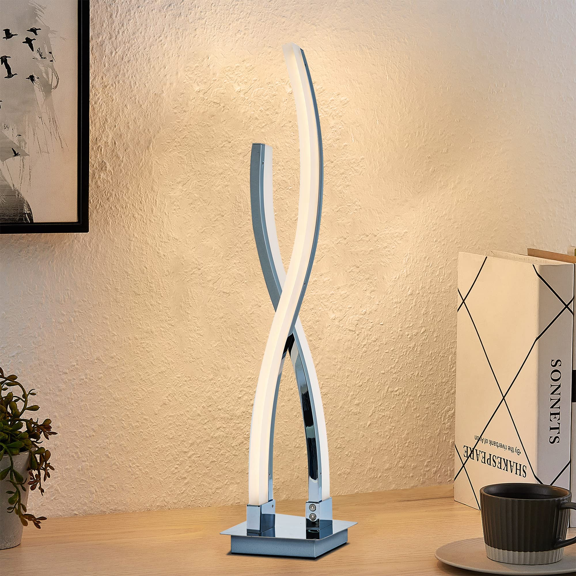 KARMIQI LED Table Lamps for Bedroom, Modern Bedside Lamp, Contemporary Arc Desk Lamp Nightstand Lamps for Living Room Guest Room