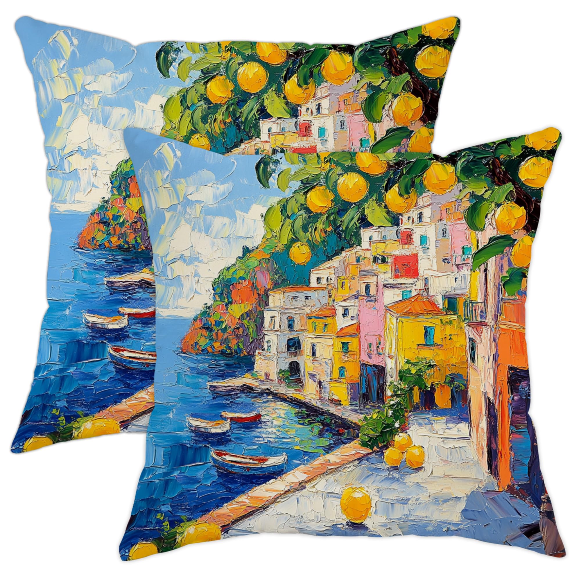 Citrus Pillow Covers Set of 2, Bright Yellow Lemon Fruit Throw Pillows Cases, Summer Decorative Square Coastal Decor Cushion Covers for Home Sofa Bed Couch 18x18 Inch