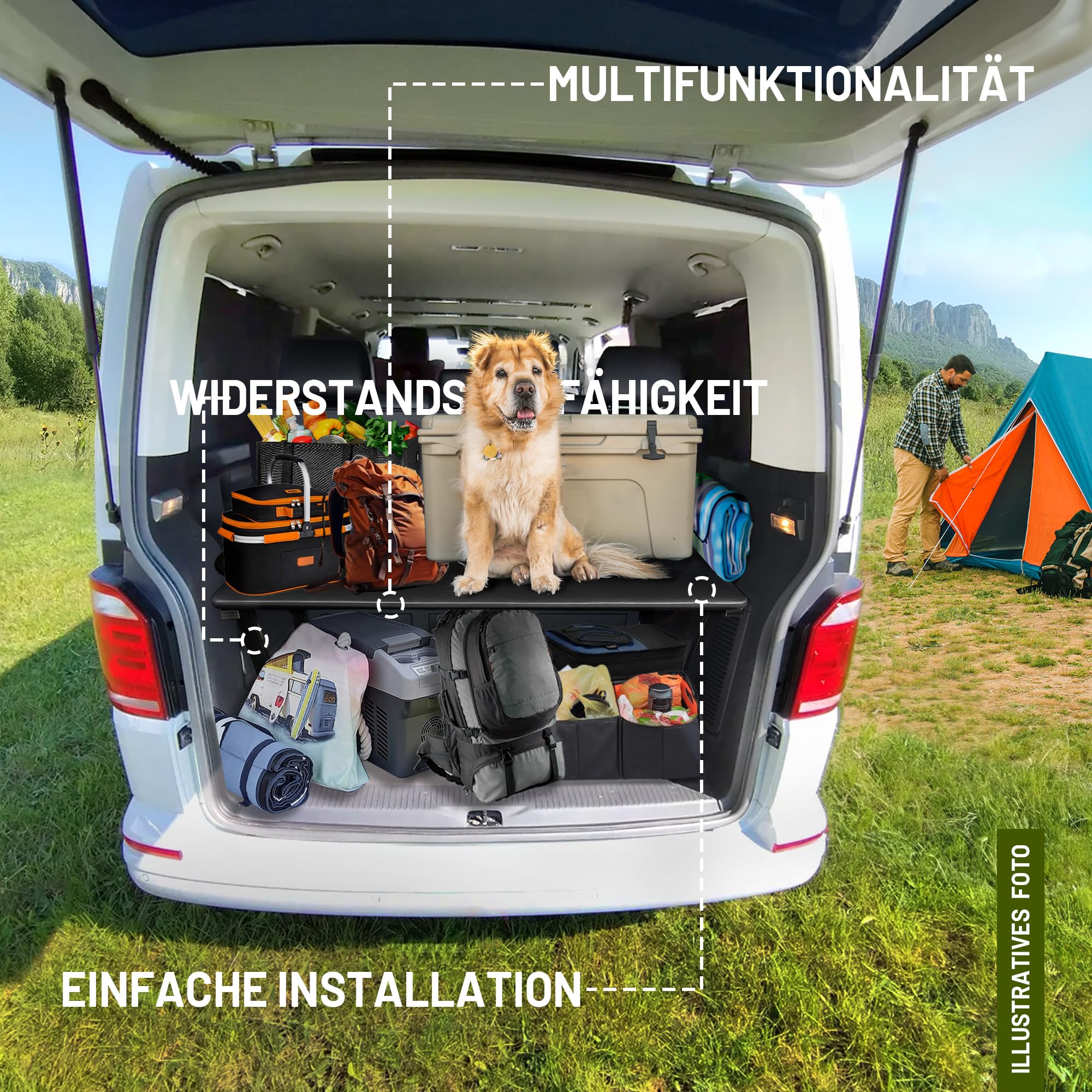 CHROMEMASTER | Kompatibel mit Ford Tourneo Custom L2 Lang 2023+ | Faltbar Bett für Auto, Multiflexboard Bettverlängerung für Camper, Campingbett, Klappbett, Regal, Tisch | Zubehör für den Wohnmobil