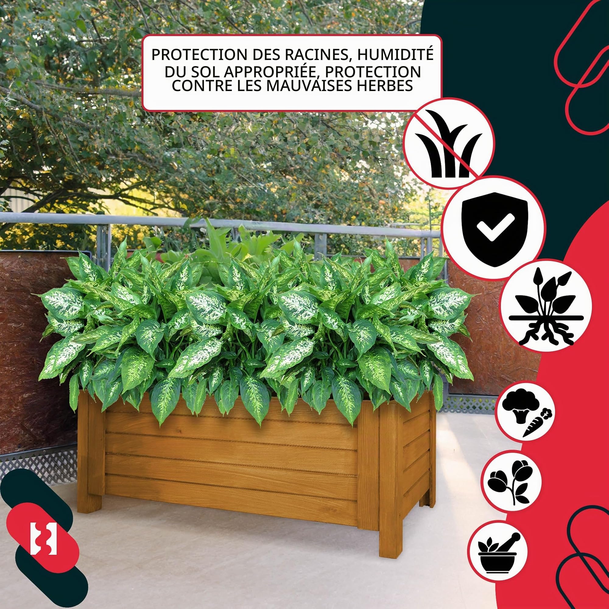 KOTARBAU® Jardinière Extérieur - Bois de Pin Imprégné - 79 x 39 x 30 cm - Chêne - Jardiniere sur Pieds - Bac à Fleurs Rectangulaire - Grande Capacité - avec Toile Anti-Mauvaises Herbes