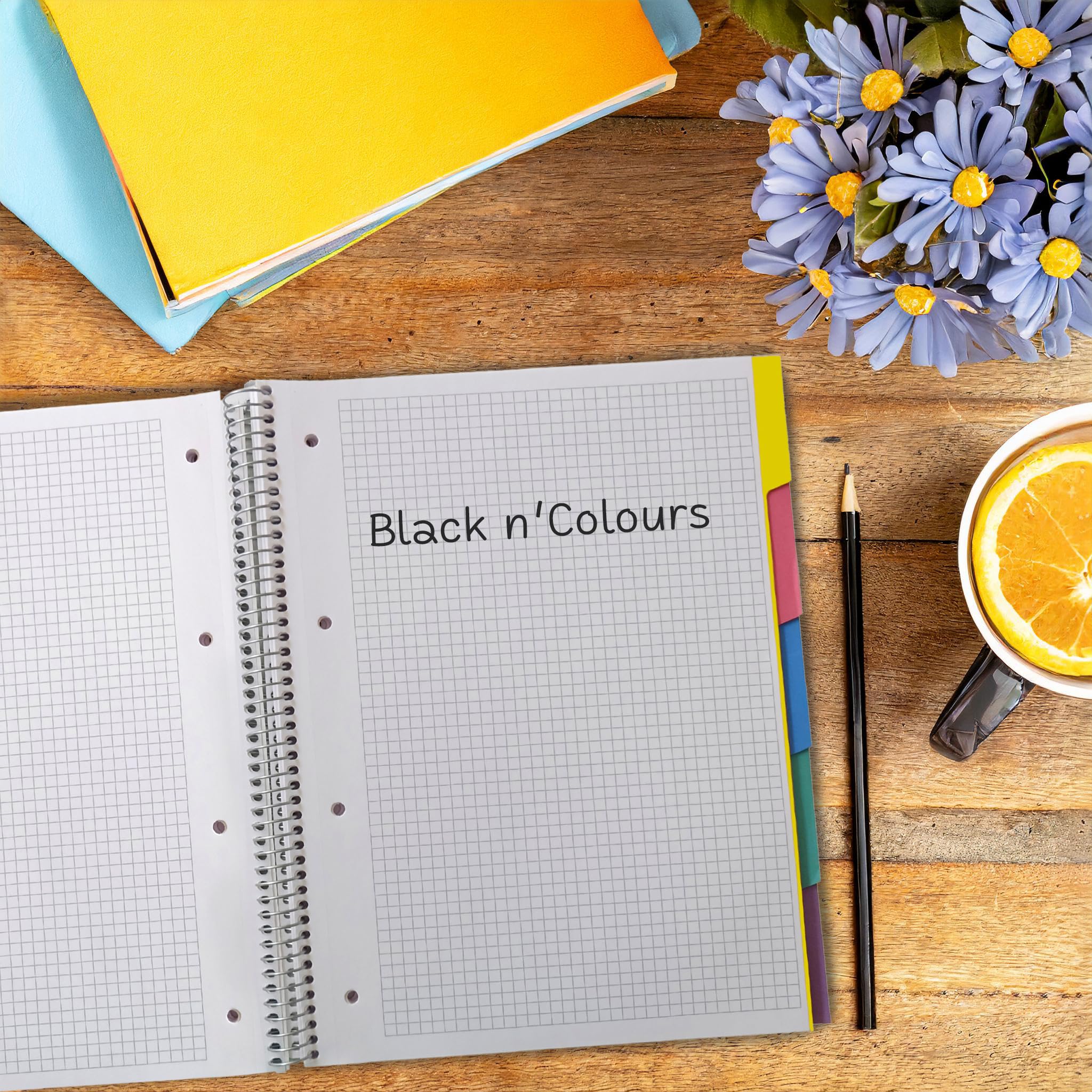Oxford Black N'Colours, zeszyty A4+, mikroperforowane, ekstra pokrywka, 100 arkuszy, siatka 5 x 5, opakowanie 2 notesy, 5 kart | Pokrywa Extradura 100 arkuszy 90 gr