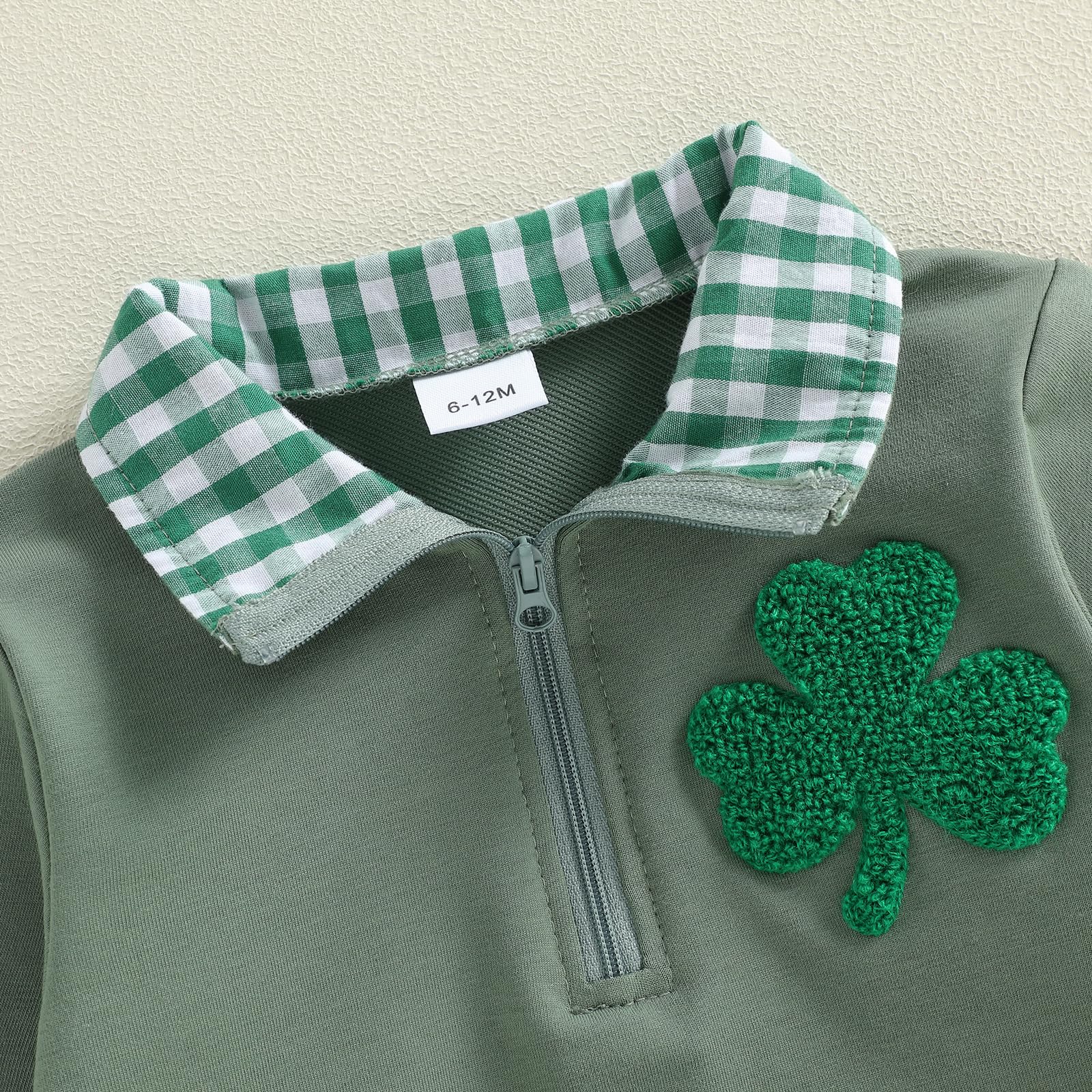 Geagodelia Enfants St Patrick Printemps Bébé Garçon Tops Trèfle Broderie Revers Manches Longues Tenue Élastique Vêtements Pull Ample Sweatshirt Tops
