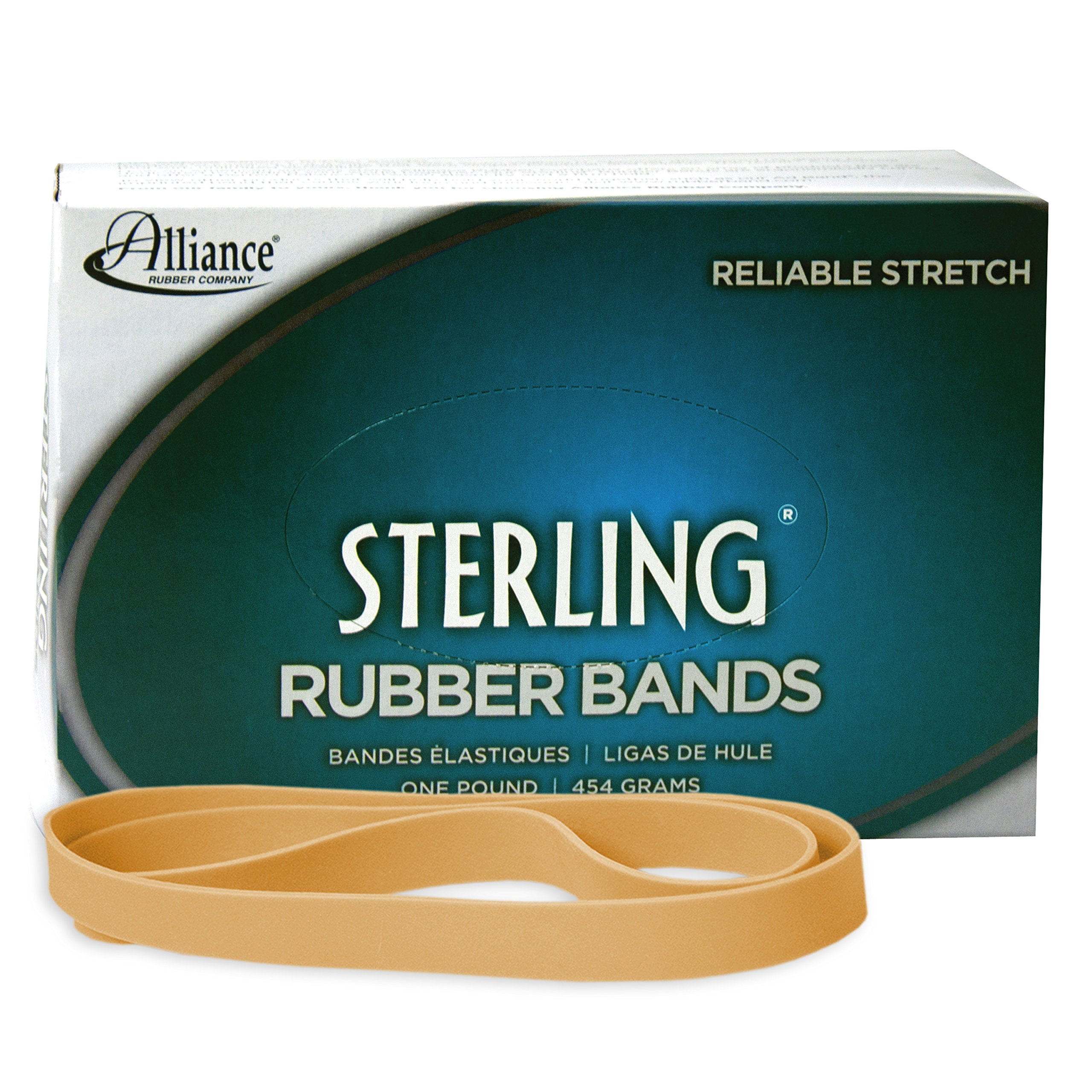 AllianceRubber 25075 Sterling Rubber Bands Size #107, 1 lb Box Contains Approx. 50 Bands (7" x 5/8", Natural Crepe), Beige
