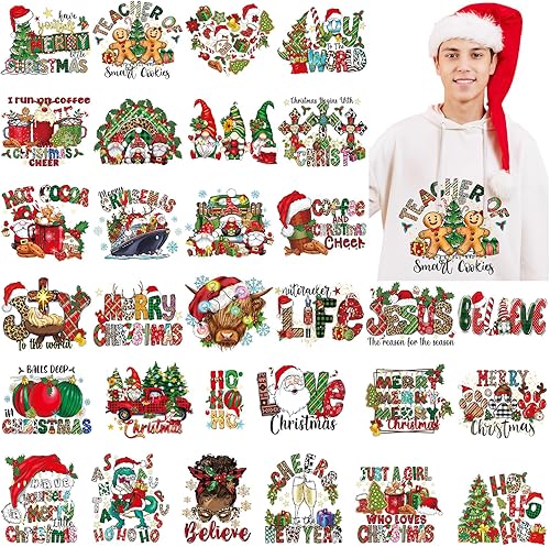 30 calcomanías para planchar con texto en inglés Merry Christmas, Pan de jengibre, Papá Noel, termotransferibles, de vinilo, para camión, lindas