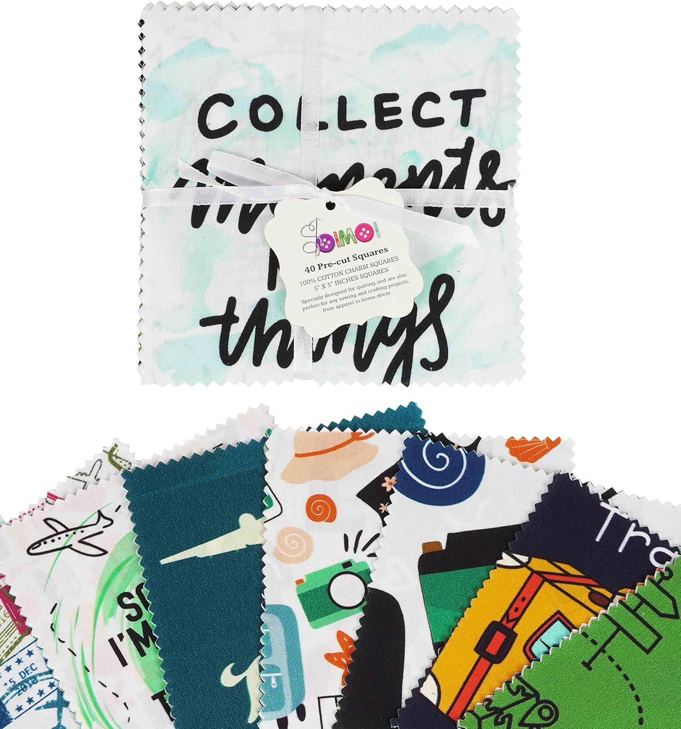 Soimoi Precut 10-inch Travel Prints Cotton Fabric Bundle Quilting Squares Charm Pack DIY Patchwork Sewing Craft- Multicolor