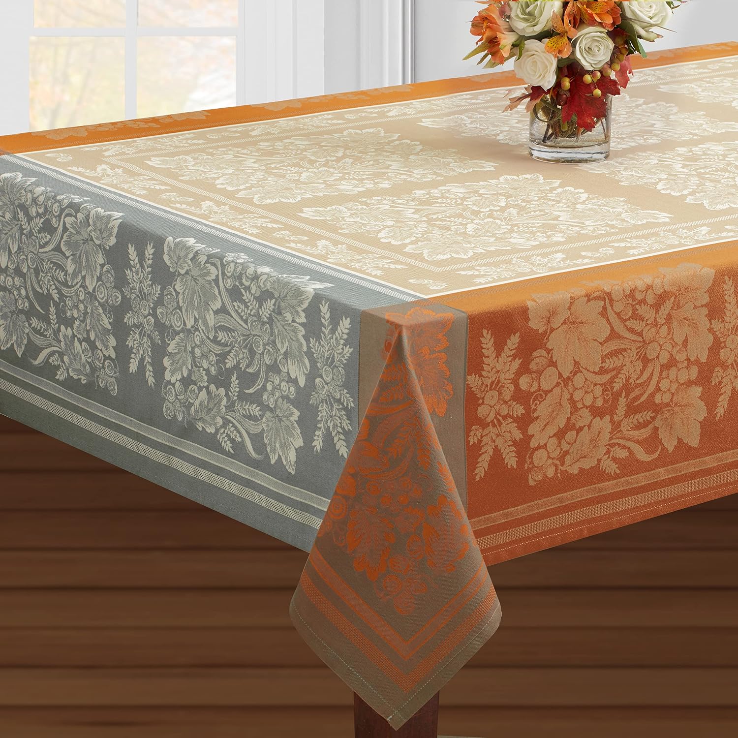 Benson Mills Harvest Heavyweight Engineered Jacquard Fabric Tablecloth for Fall, Harvest, and Thanksgiving (Gathering Taupe, 52" x 70" Rectangular)