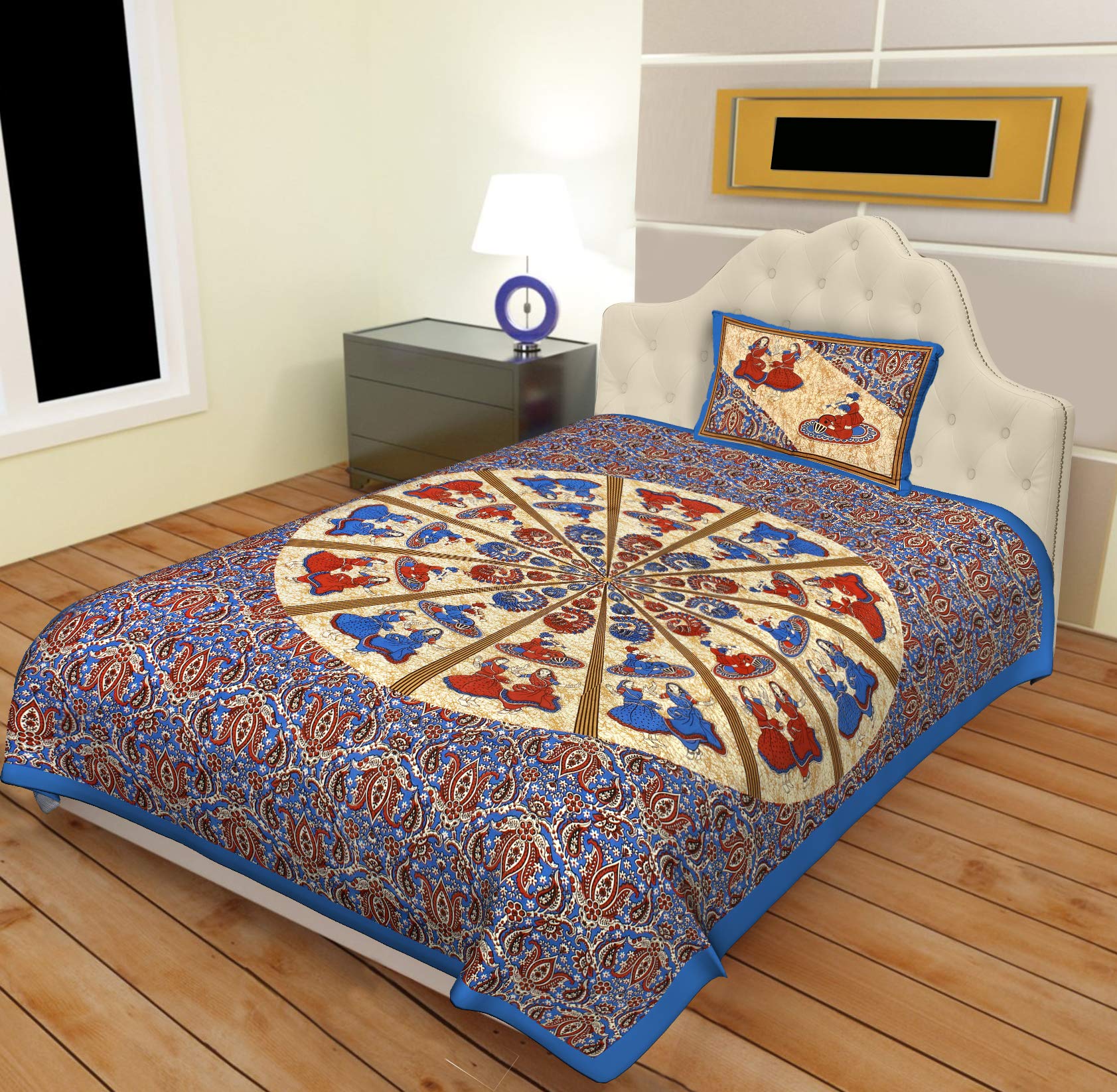 RHF 100% Supreme Quality 144 TC Cotton Signal Bedsheet with Pillow Covers- Blue-image-35